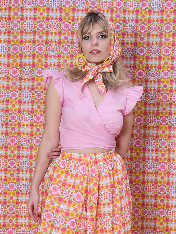 The Daisy Trail Pink Wrap Top