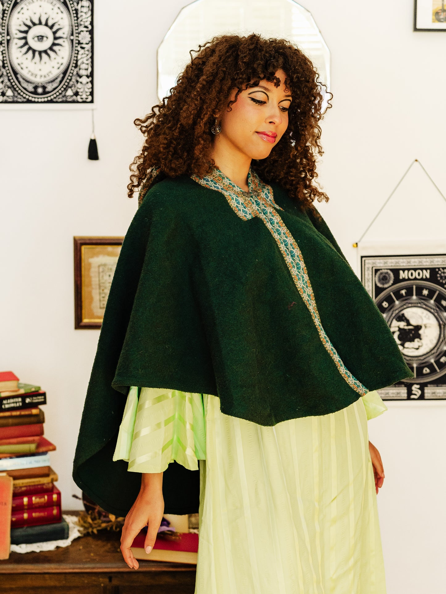 Vintage 60s Green Wool Cape