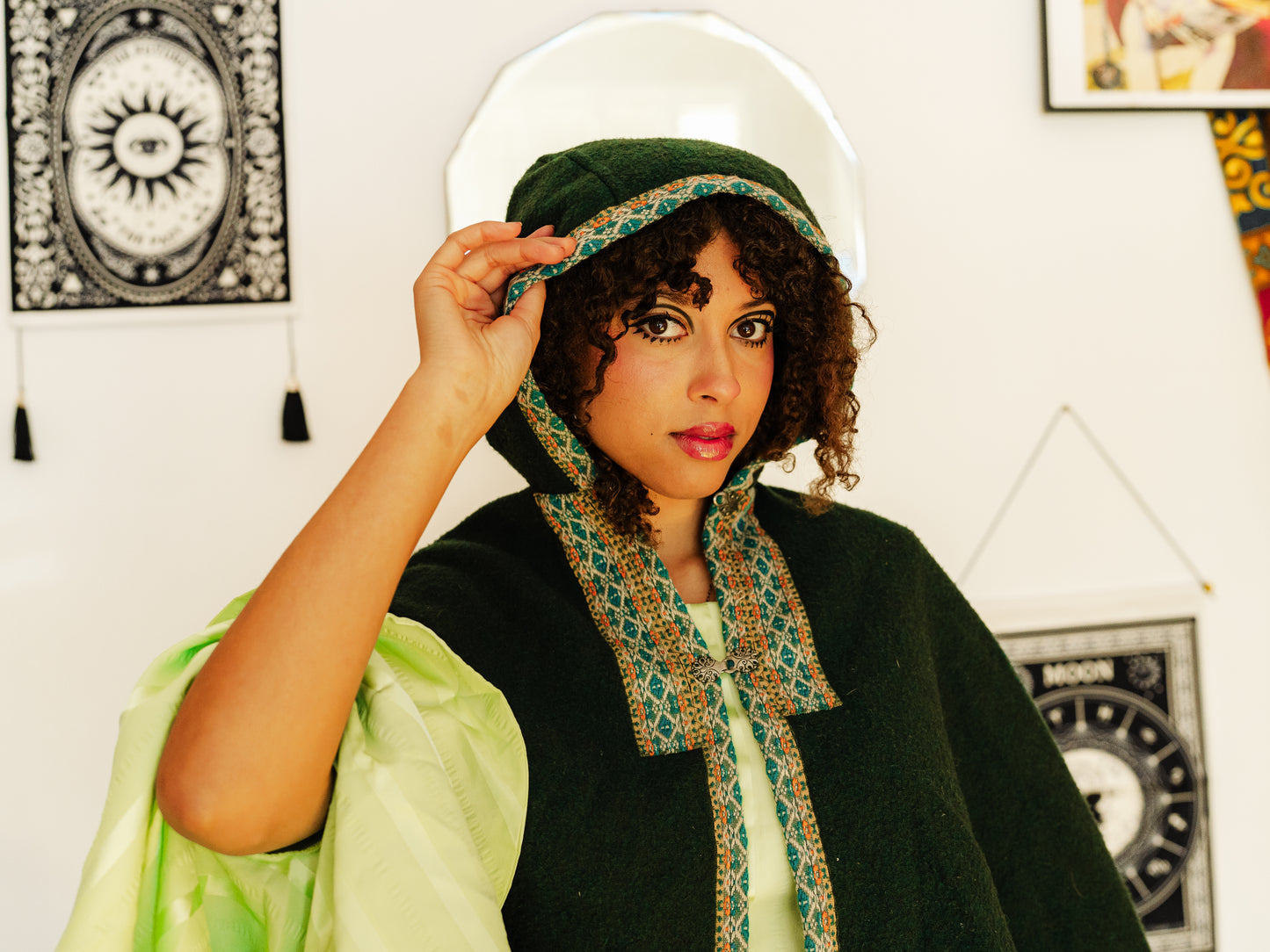 Vintage 60s Green Wool Cape