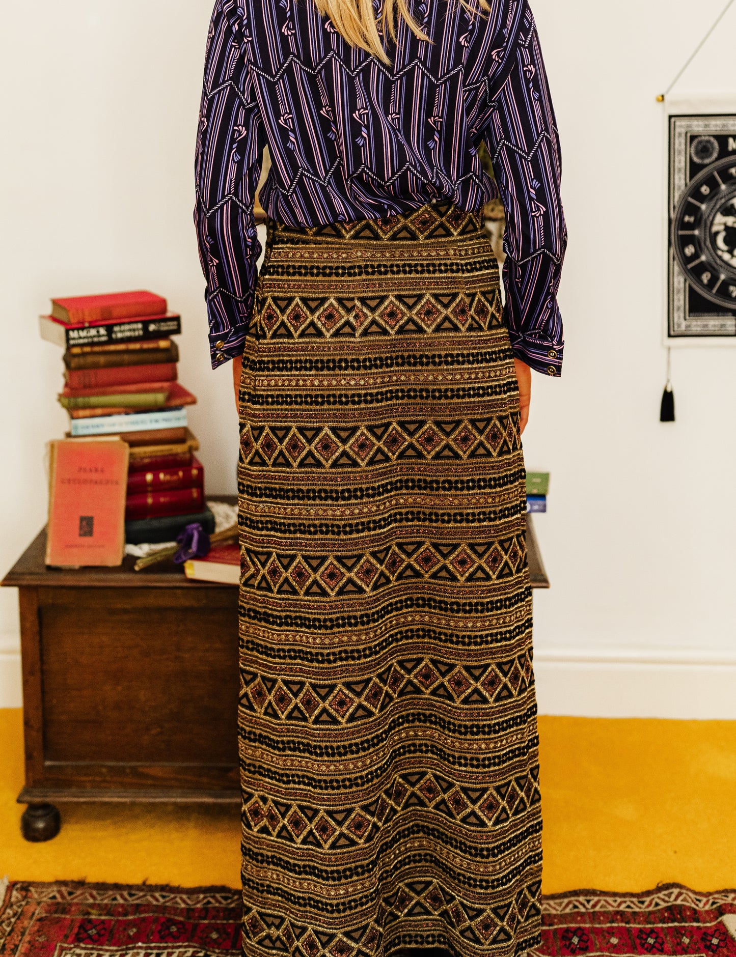 Vintage 70s Brown and Gold Maxi Skirt
