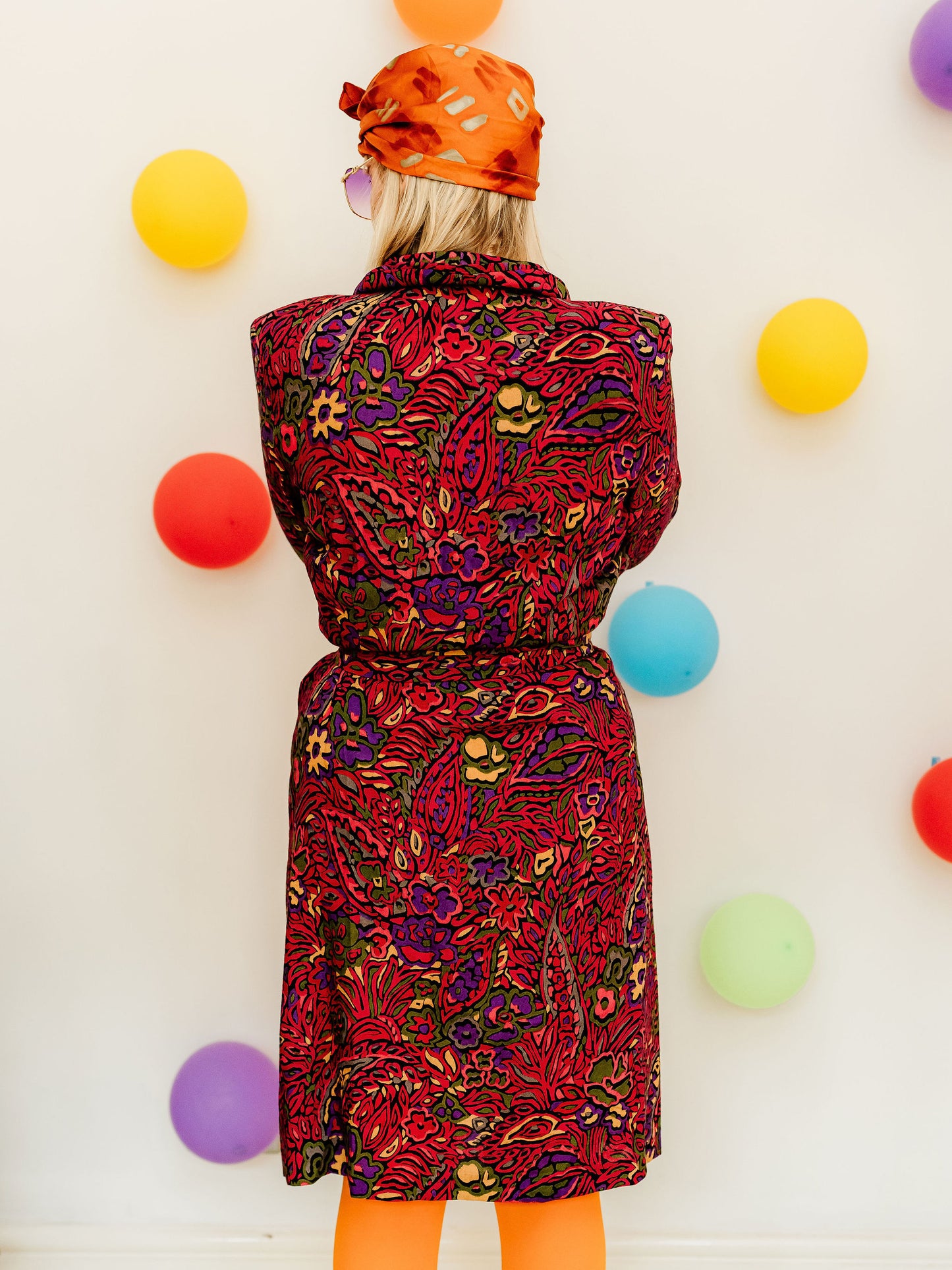 Vintage 80s Maroon Swirl Print Midi Dress