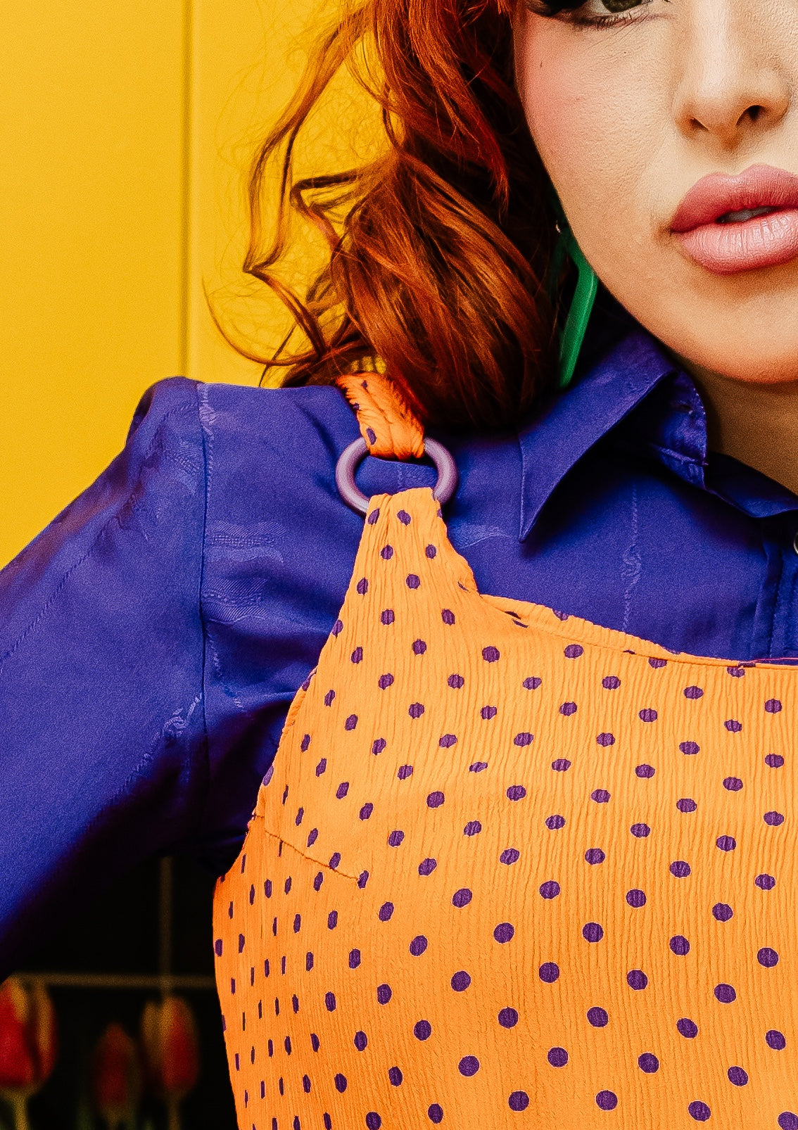 Kitsch Inn Vintage 80s Orange and Purple Spotty Dress