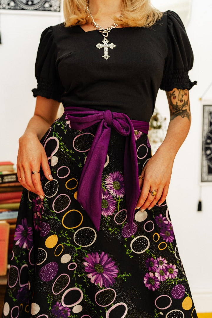 Vintage 70s Black and Purple Floral Print Maxi Dress