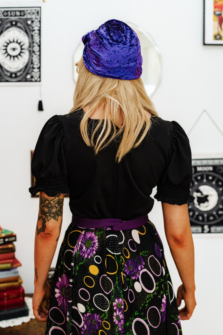 Vintage 70s Black and Purple Floral Print Maxi Dress
