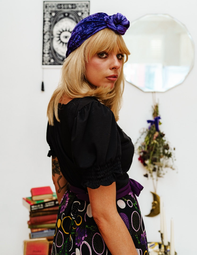 Vintage 70s Black and Purple Floral Print Maxi Dress