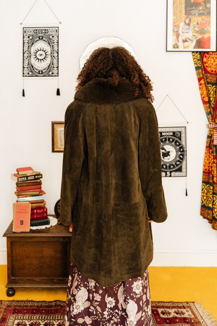 Vintage 70s Olive Green Suede Coat