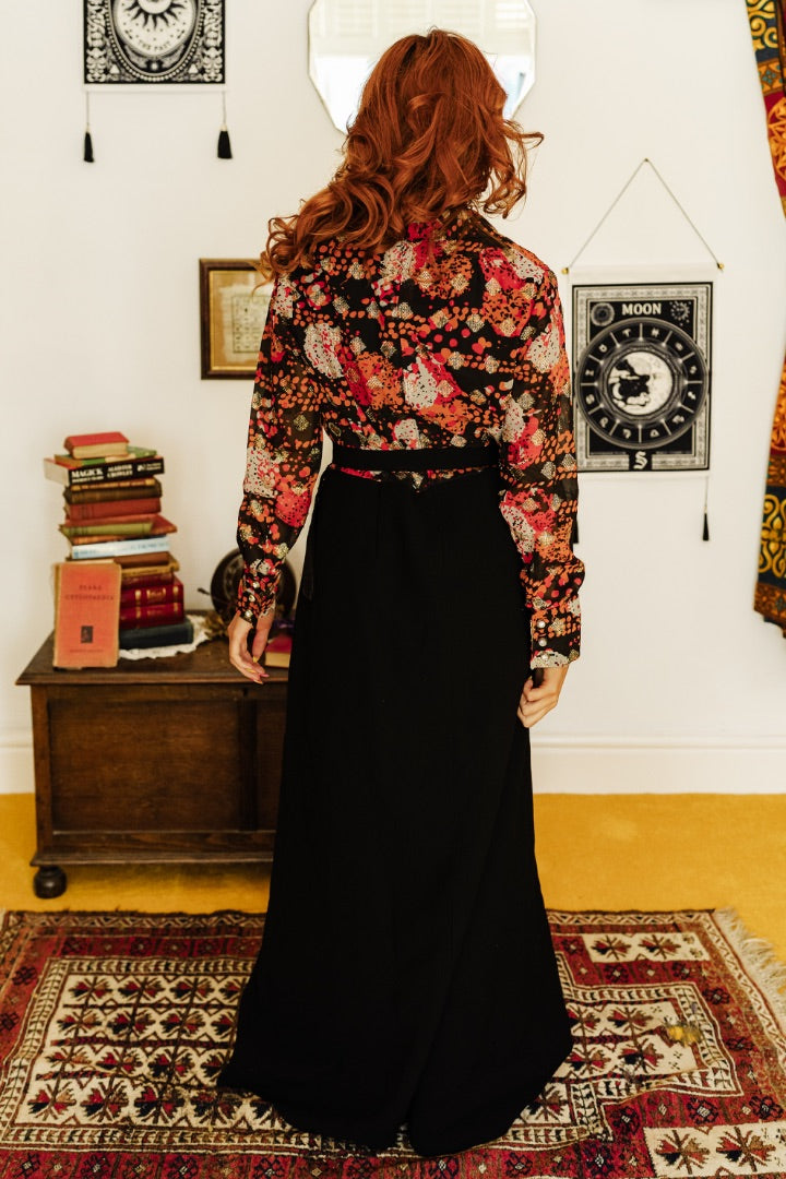 Vintage 70s Orange and Black Maxi Dress