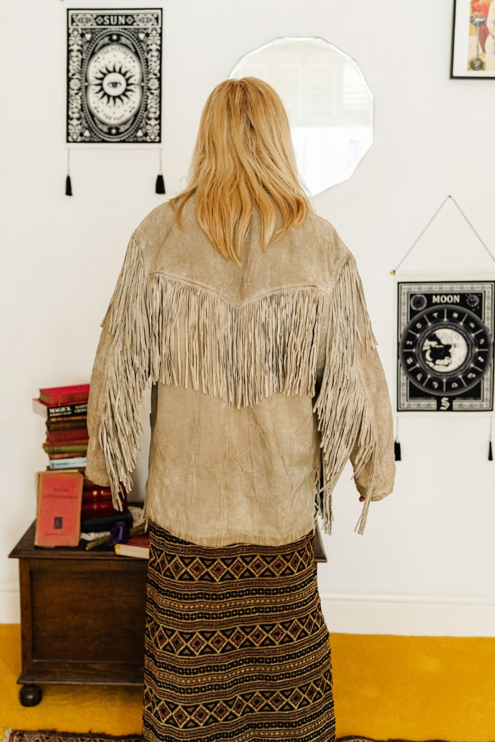 Vintage 70s Cream Suede Fringe Jacket