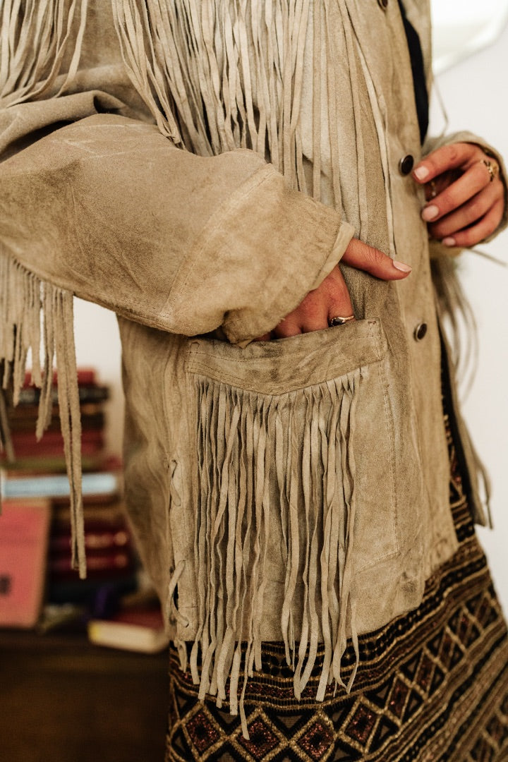 Vintage 70s Cream Suede Fringe Jacket
