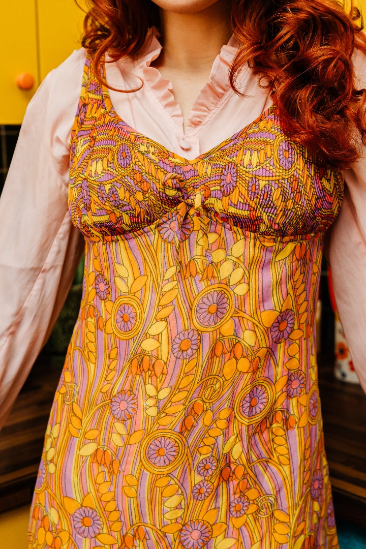 Kitsch Inn Vintage 60s Yellow Psychedelic Dollyrockers Mini Dress