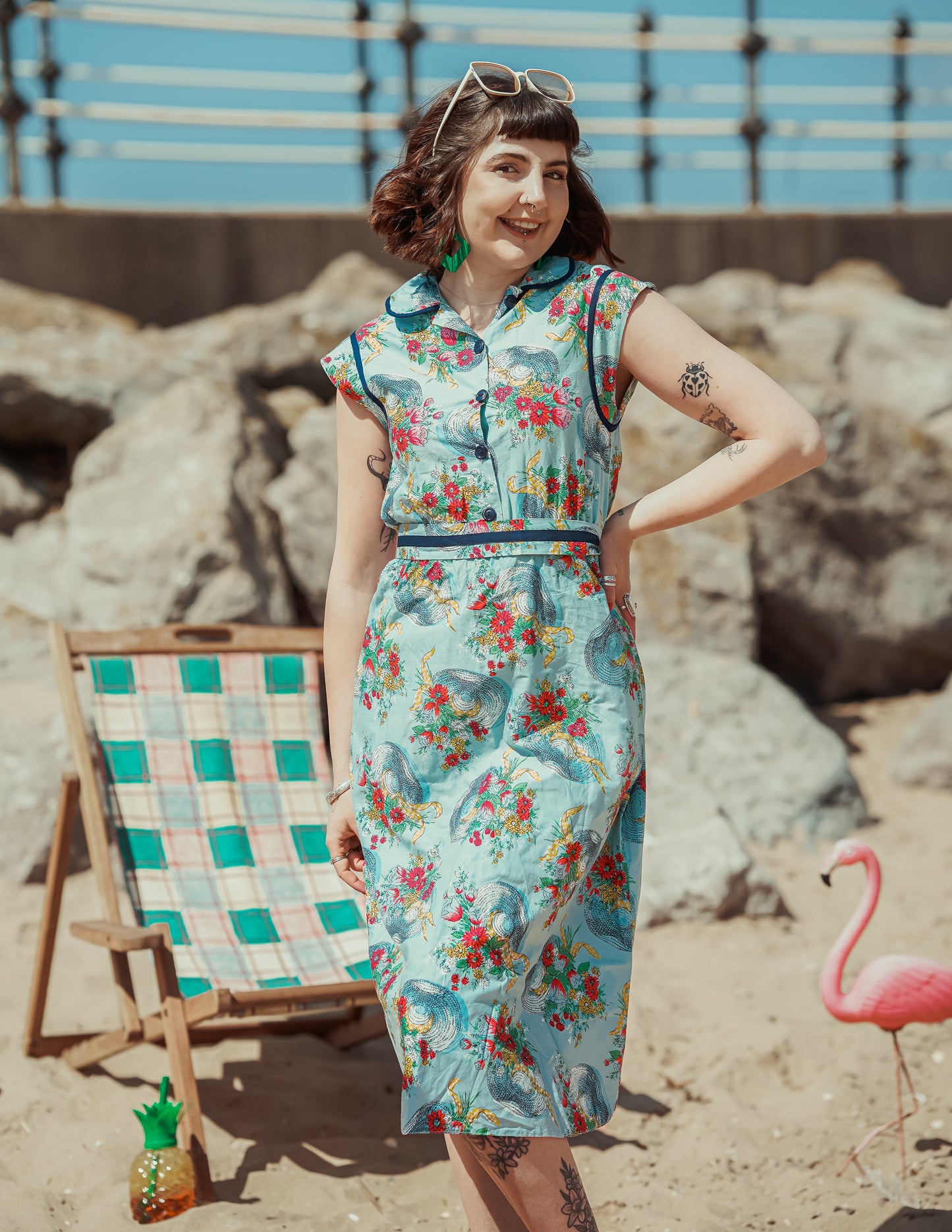 Vintage 60s Blue Novelty Print Tea Dress