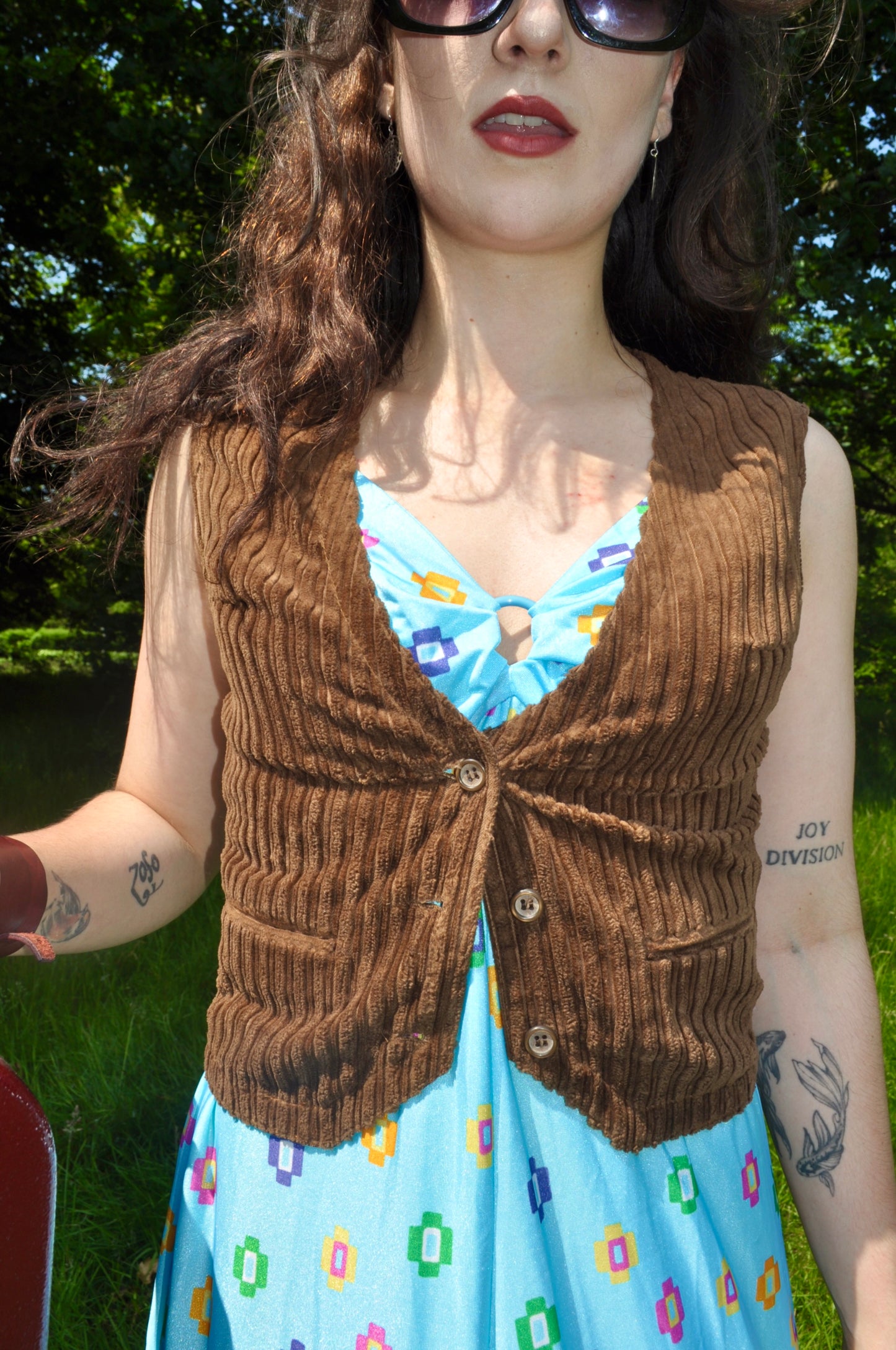 Vintage Brown Cropped Corduroy Waistcoat