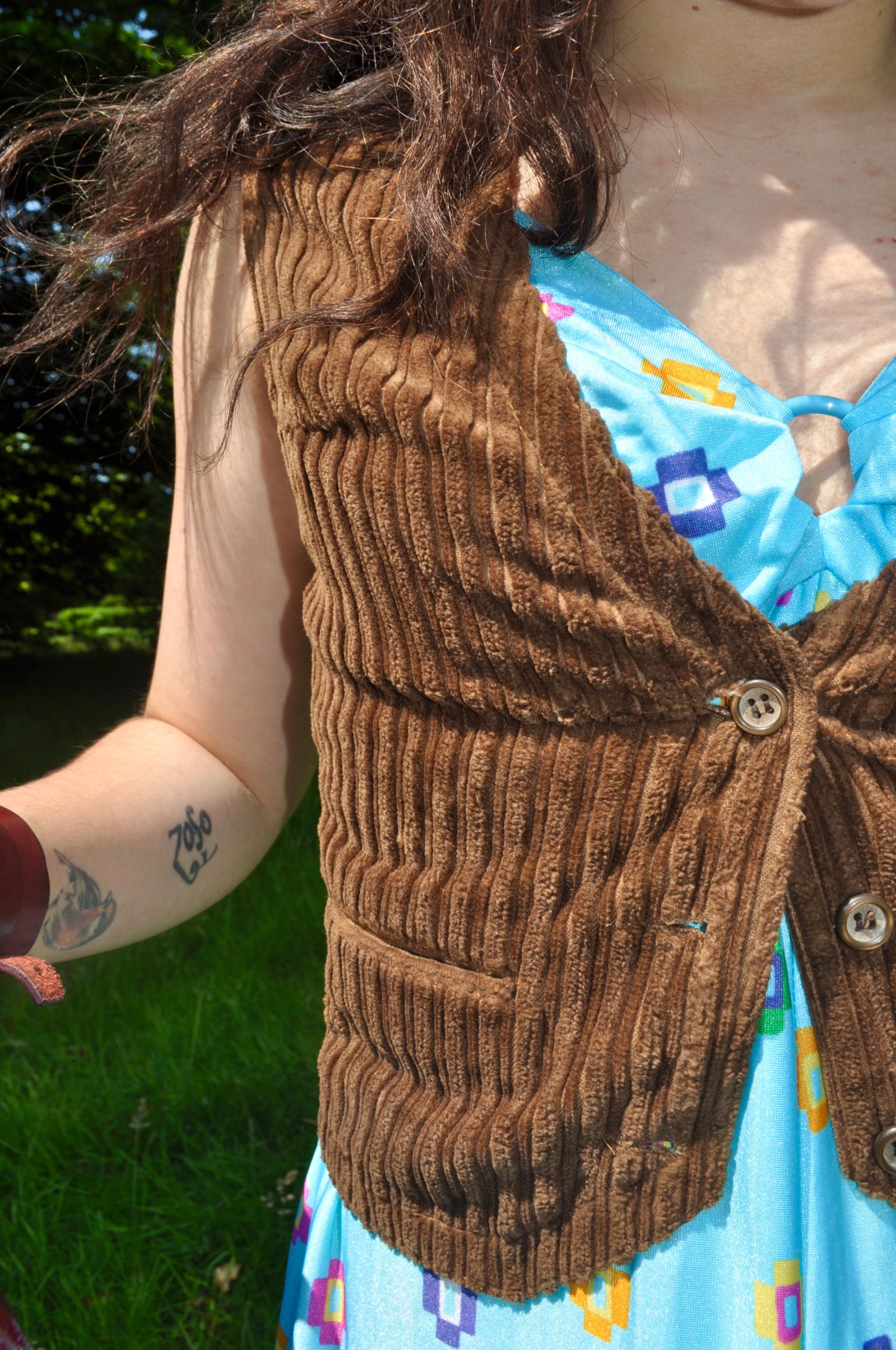 Vintage Brown Cropped Corduroy Waistcoat