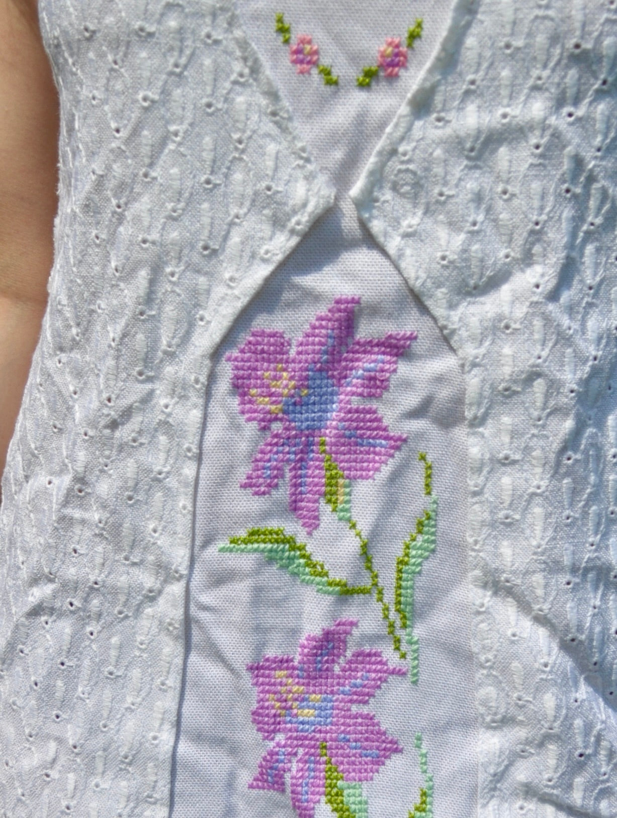 Vintage 70s White Embroidered Dress