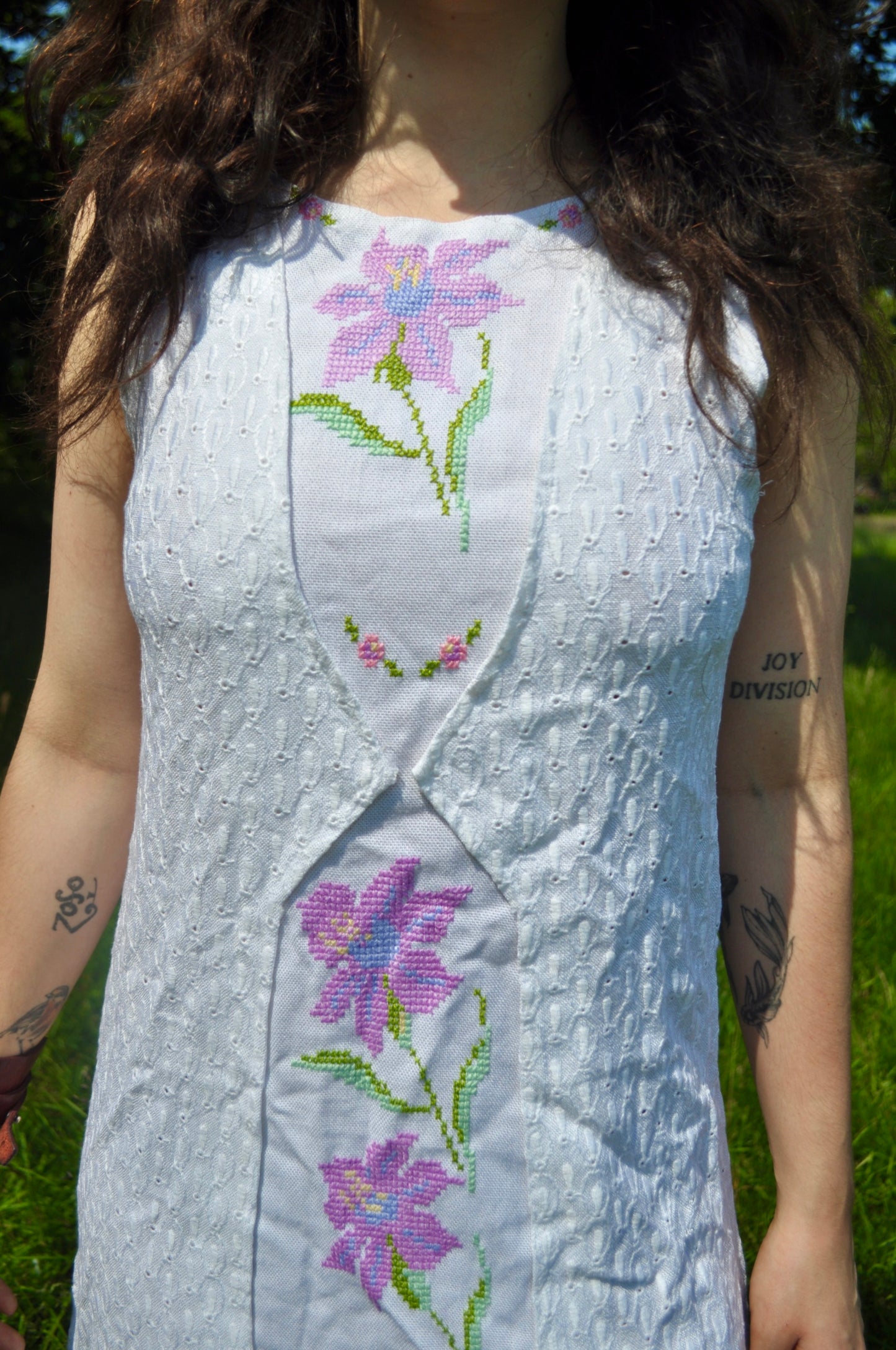 Vintage 70s White Embroidered Dress