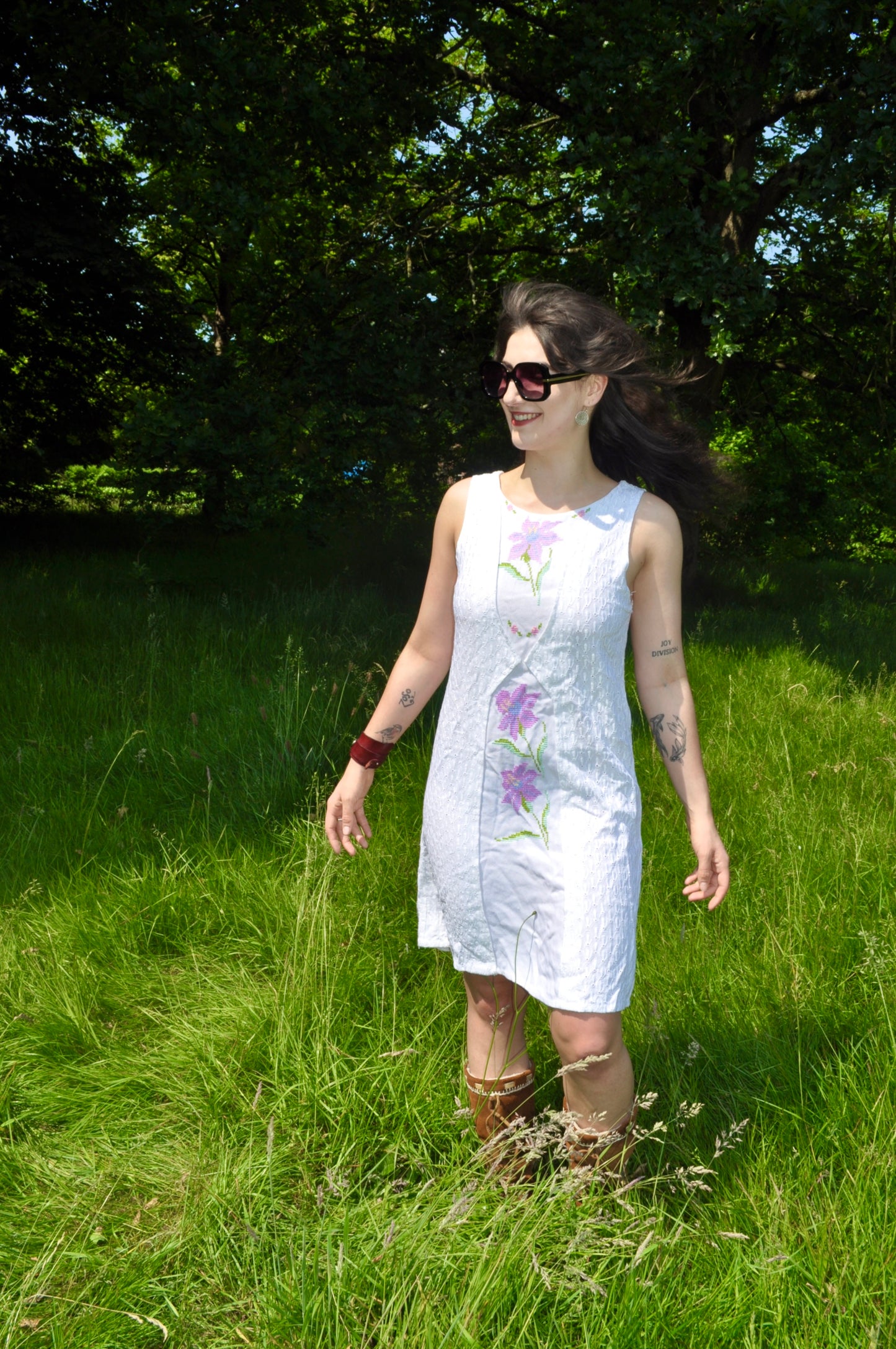 Vintage 70s White Embroidered Dress