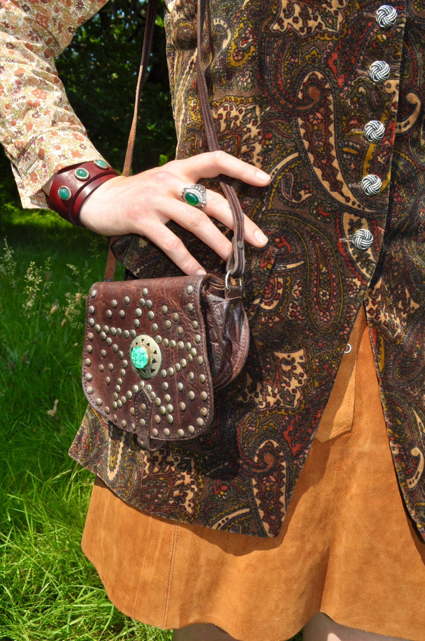 Vintage 70s Brown Leather Studded Mini Bag