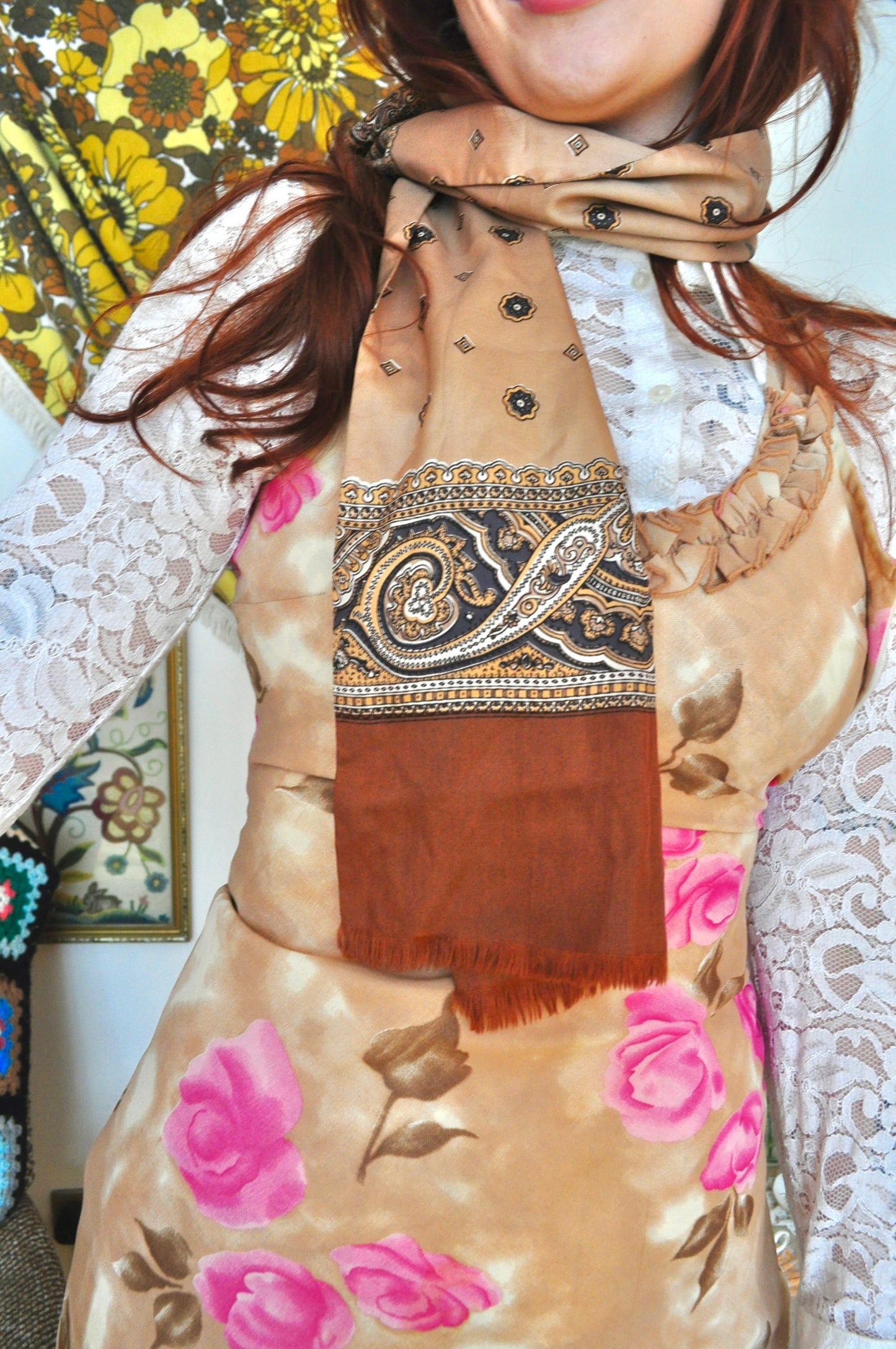 Vintage 70s Toffee and Chocolate Cravat
