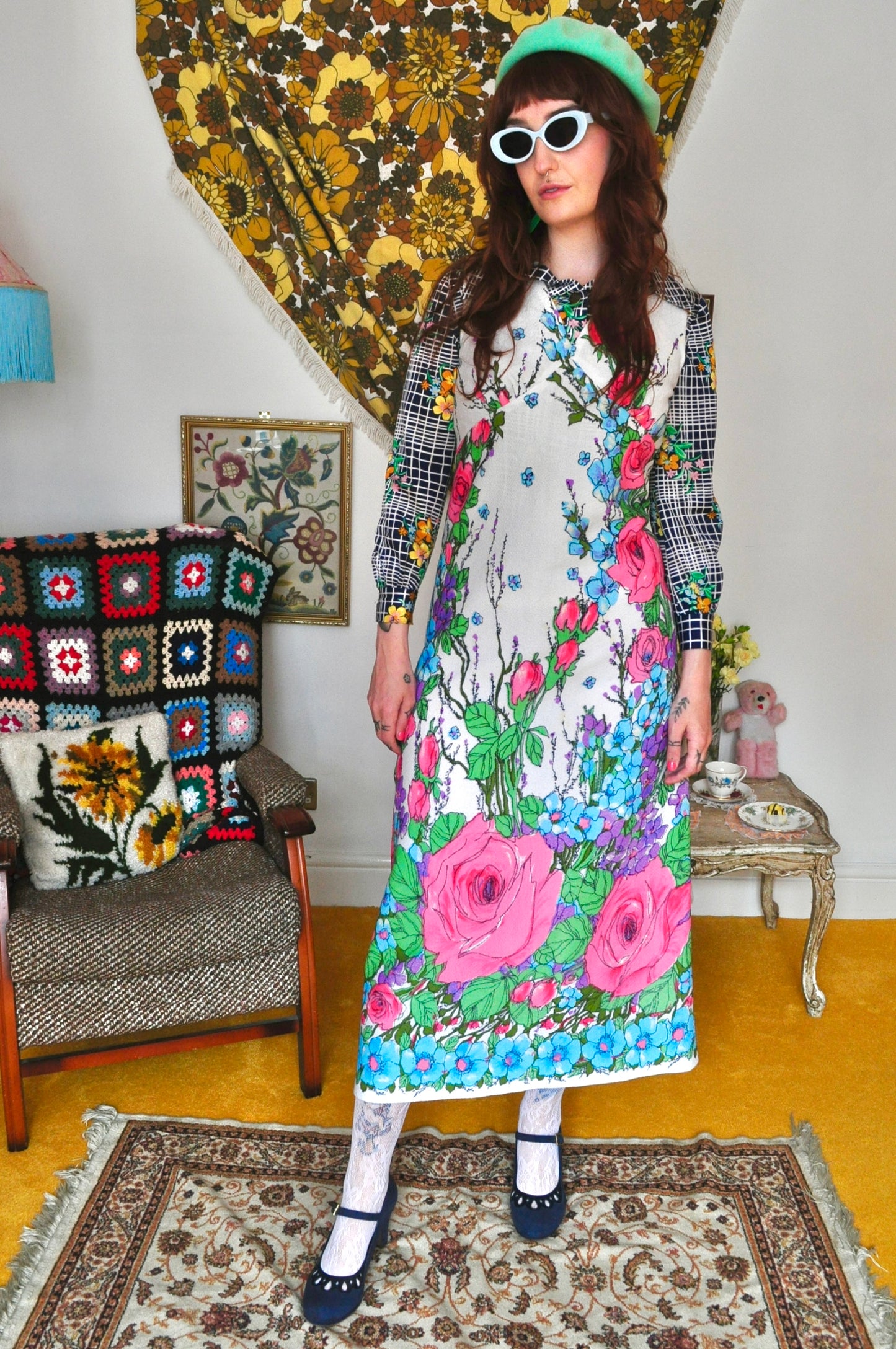 Vintage 60s Pastel Floral Sleeveless Maxi Dress
