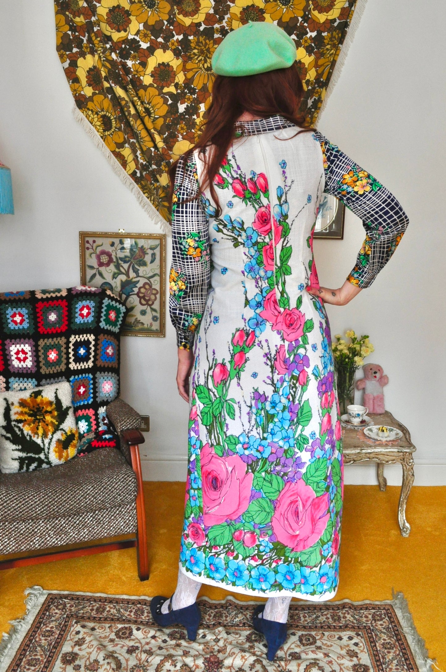 Vintage 60s Pastel Floral Sleeveless Maxi Dress