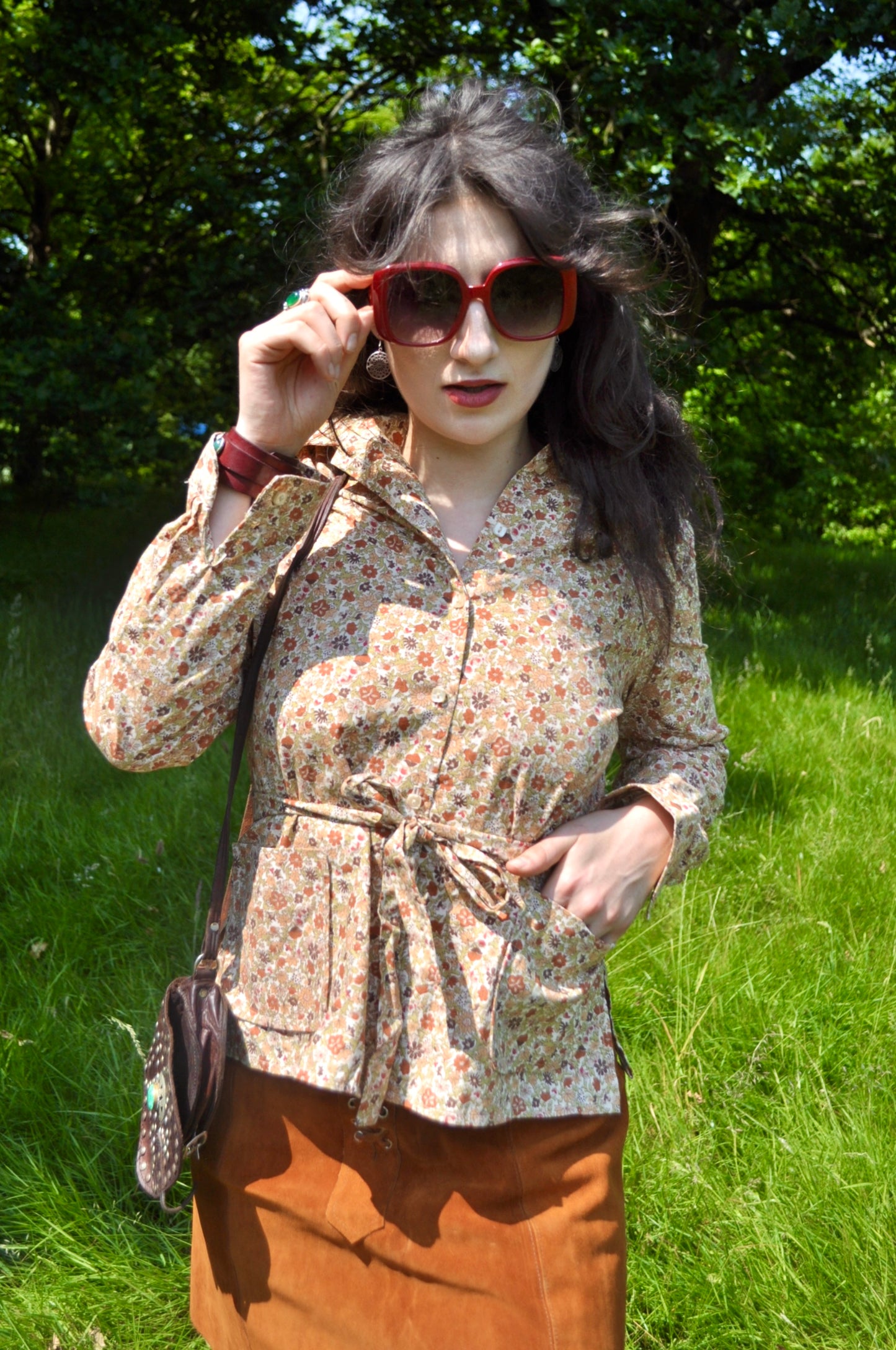 Vintage 70s Brown Floral Shirt