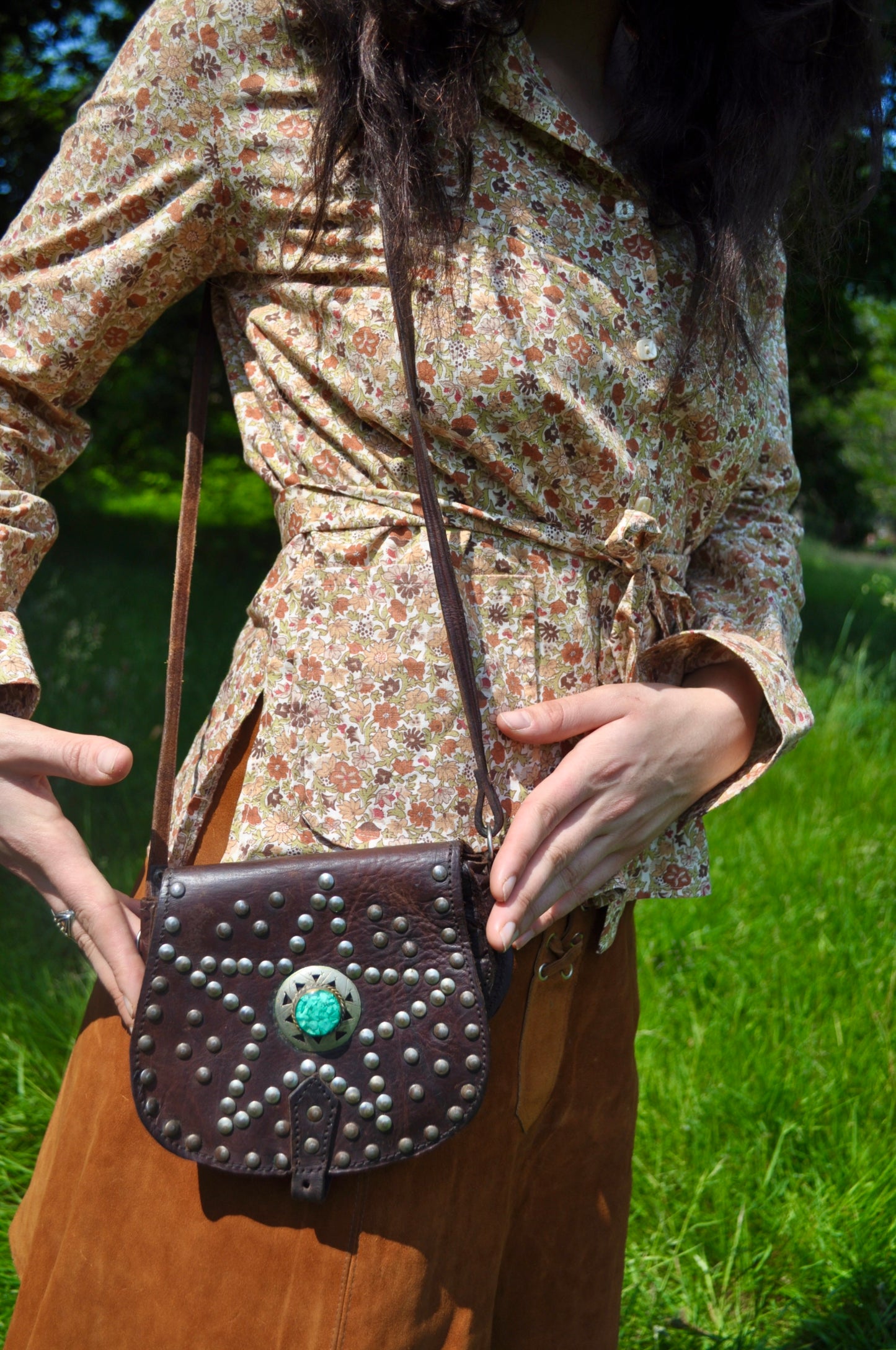 Vintage 70s Brown Leather Studded Mini Bag
