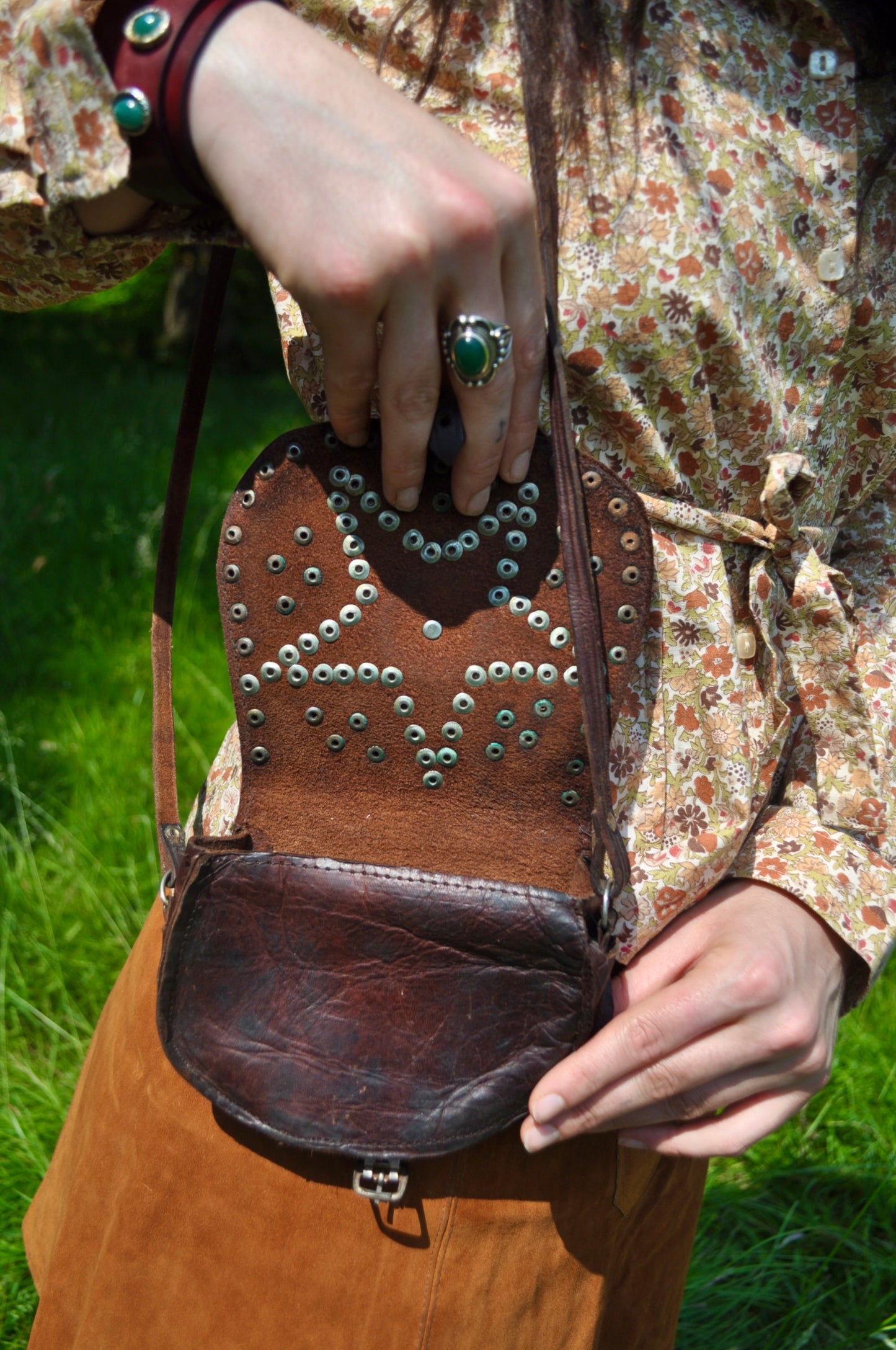 Vintage 70s Brown Leather Studded Mini Bag