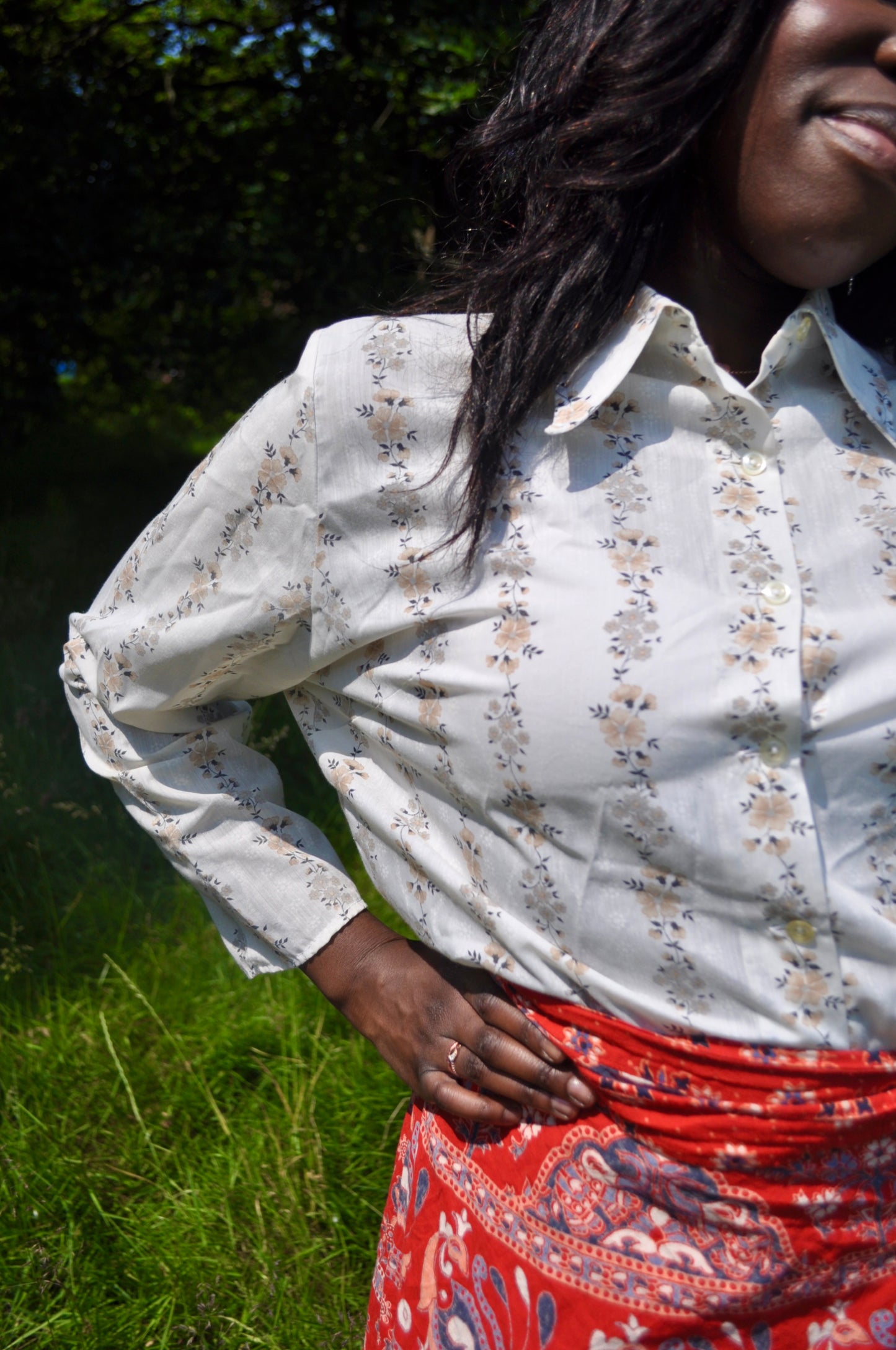 Vintage 70s White Floral Shirt