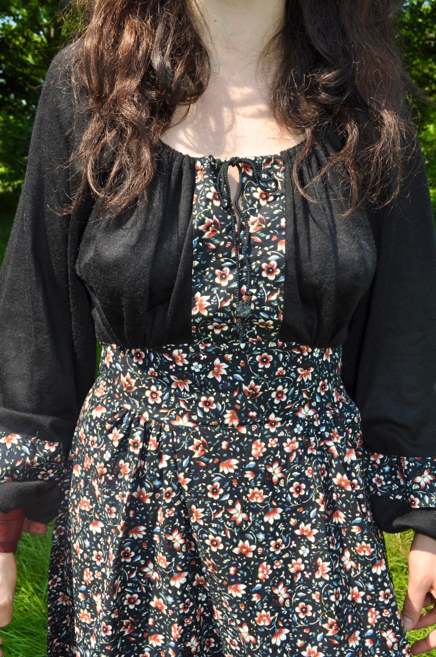 Vintage 70s Richard Shops Black Floral Midi Dress