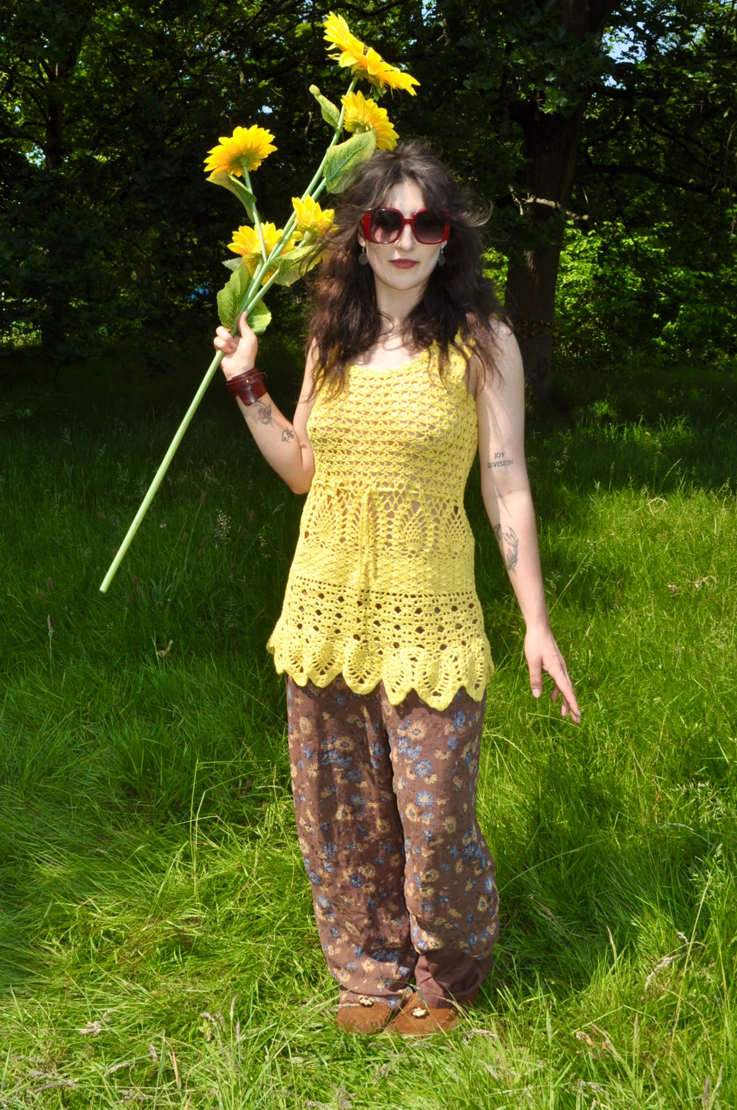 Vintage Relaxed Brown Floral Trousers