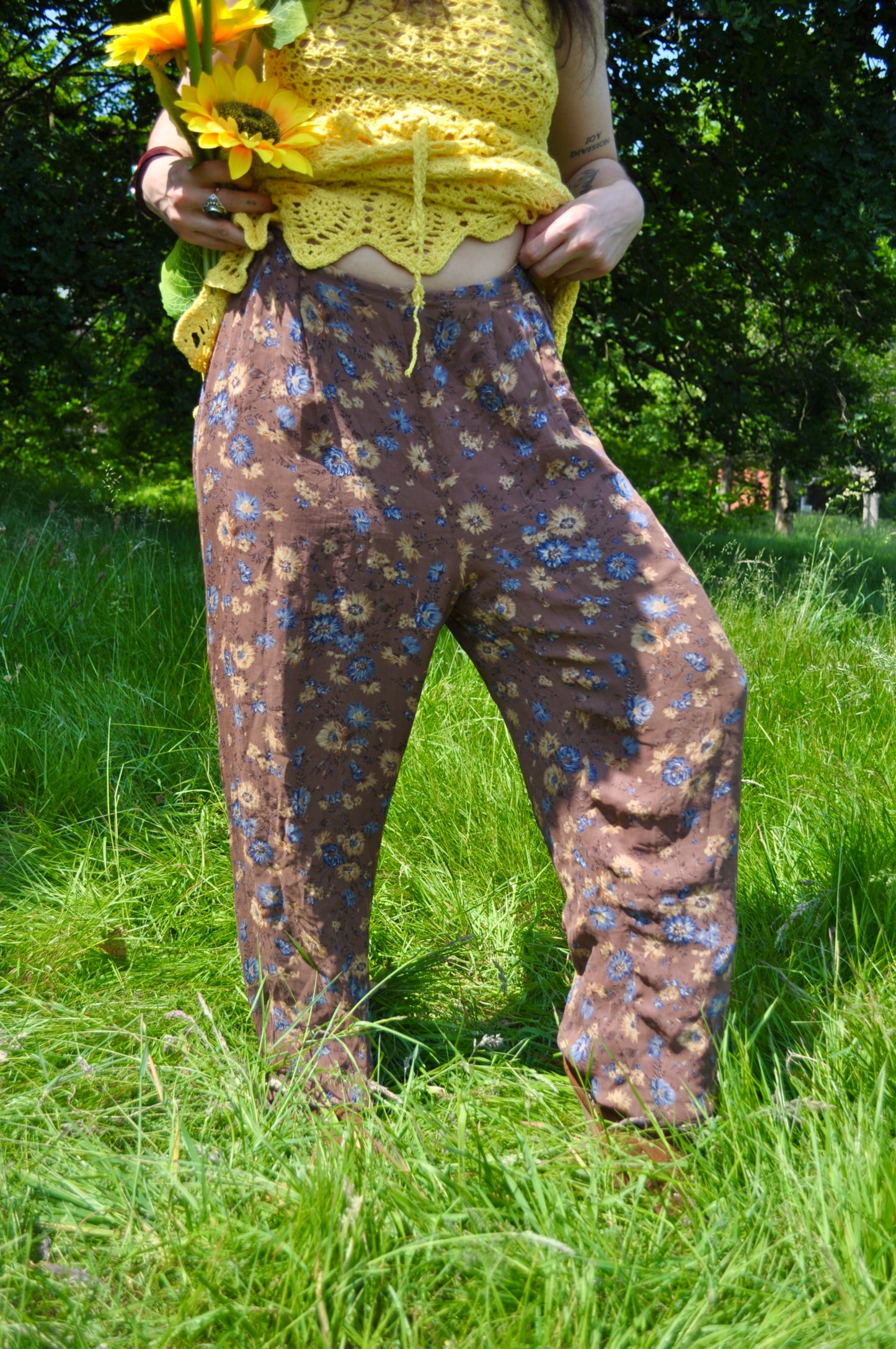 Vintage Relaxed Brown Floral Trousers