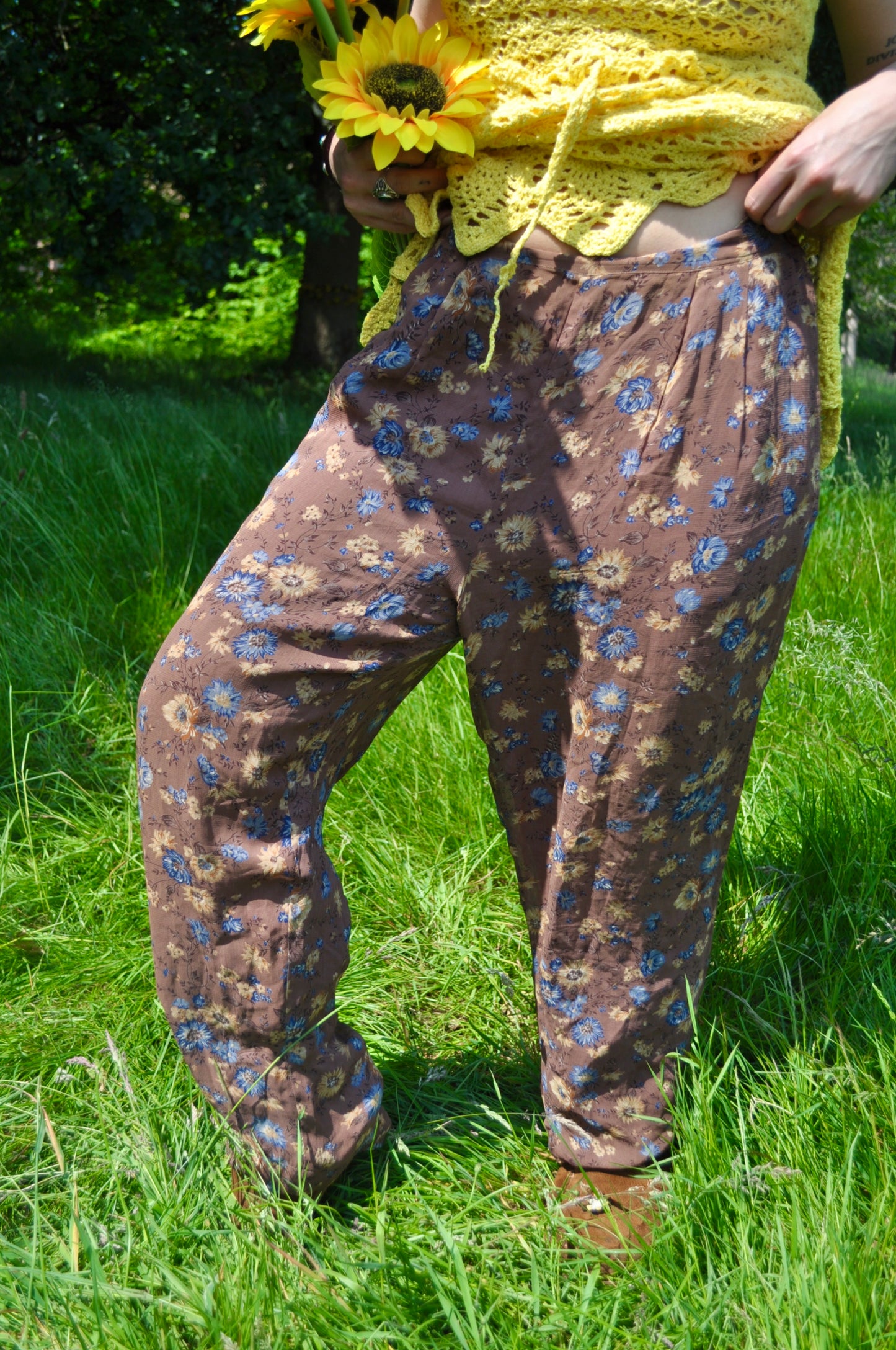 Vintage Relaxed Brown Floral Trousers