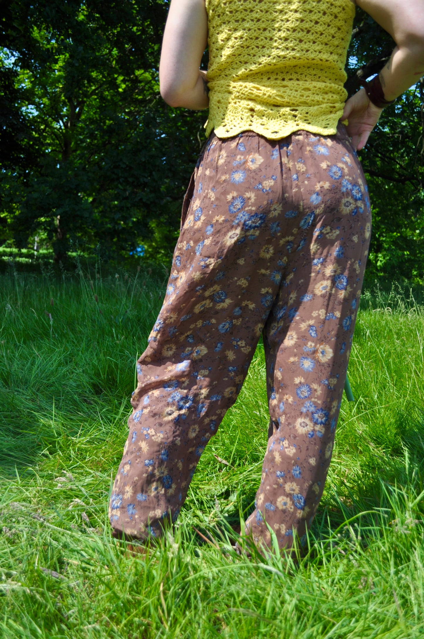 Vintage Relaxed Brown Floral Trousers