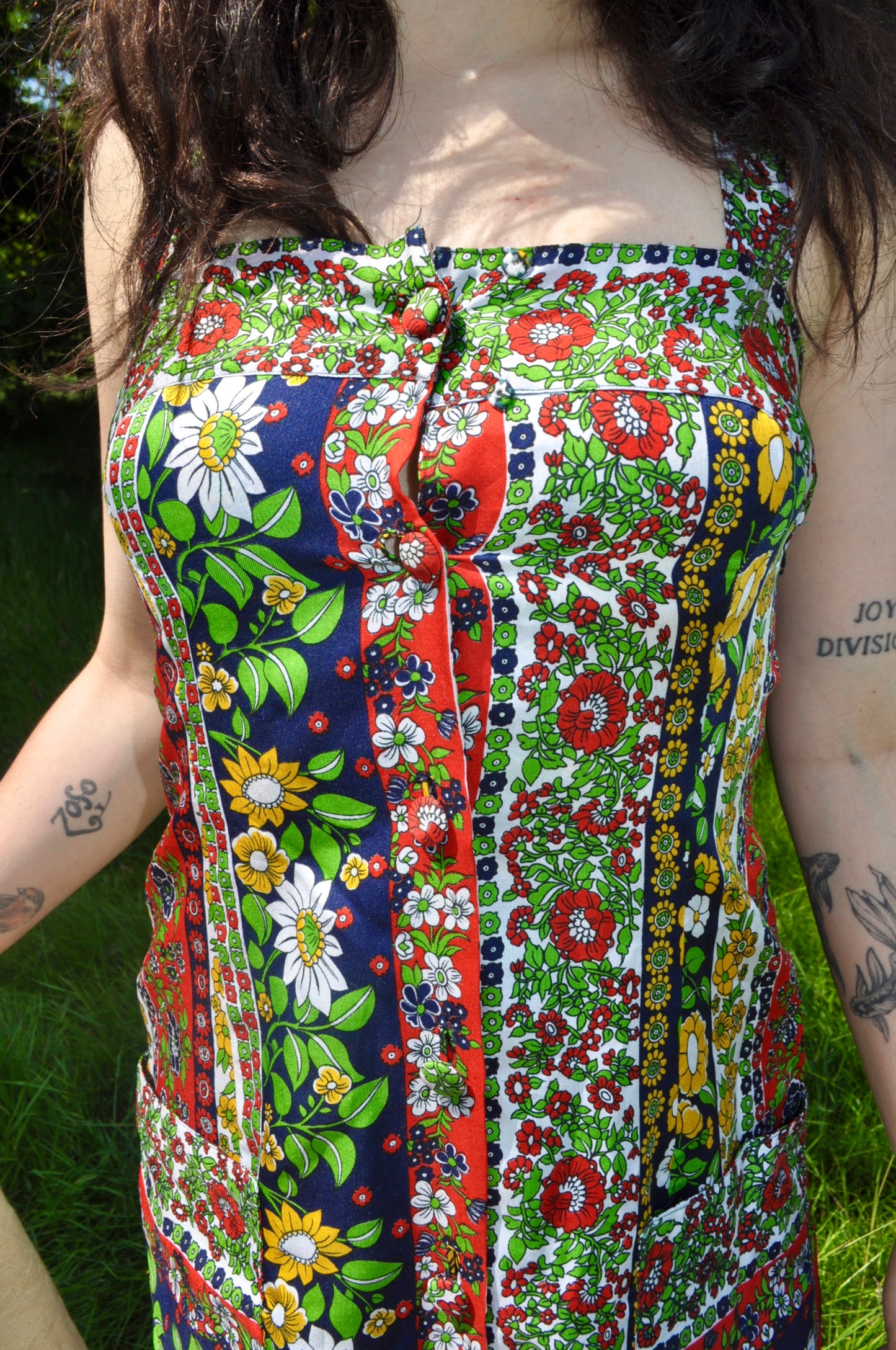 Vintage 70s Colourful Floral Strappy Midi Dress