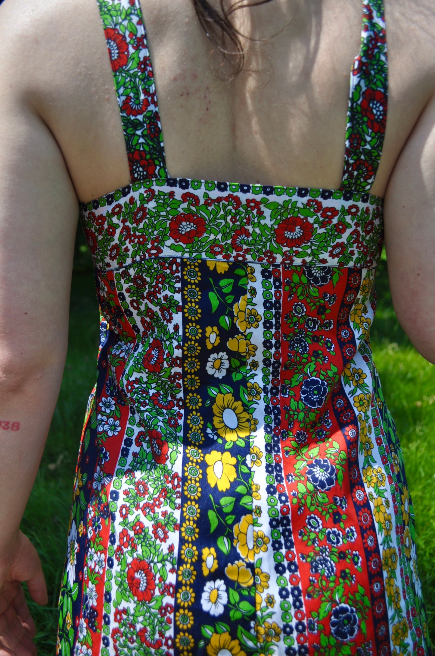 Vintage 70s Colourful Floral Strappy Midi Dress