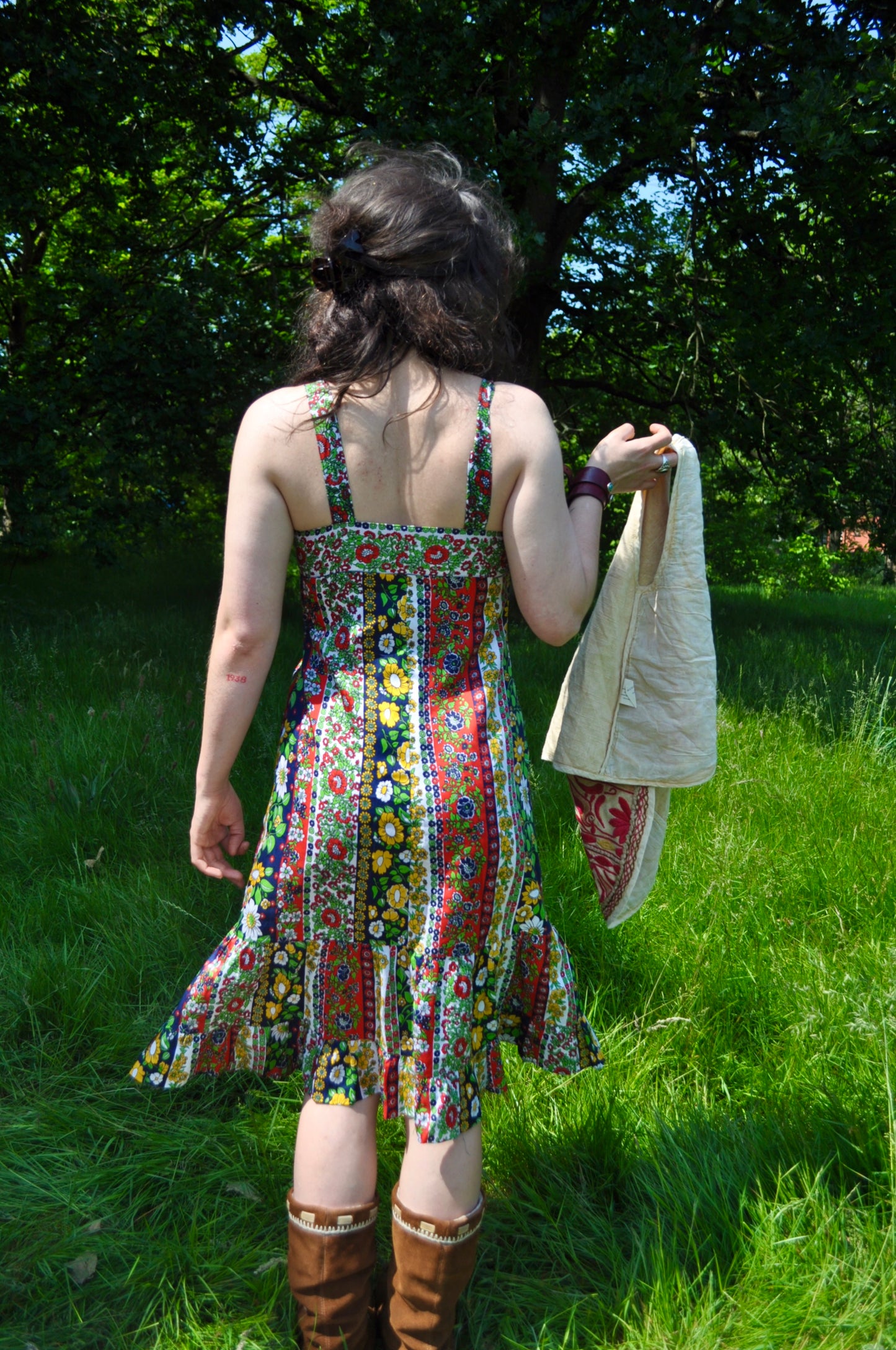 Vintage 70s Colourful Floral Strappy Midi Dress