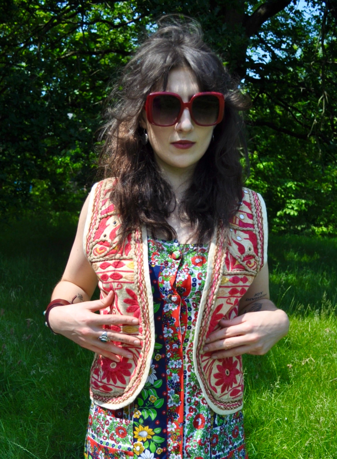 Vintage Cream and Red Embroidered Waistcoat