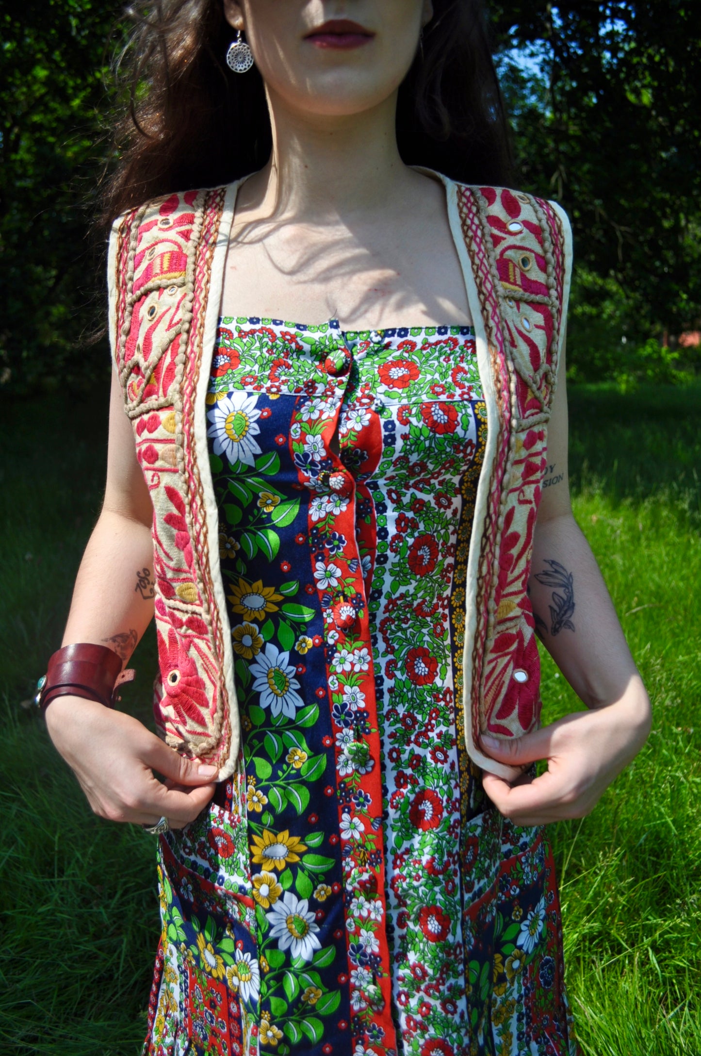 Vintage Cream and Red Embroidered Waistcoat