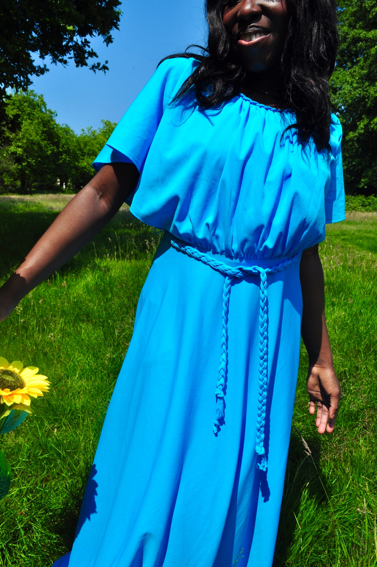 Vintage 70s Blue Cape Maxi Dress