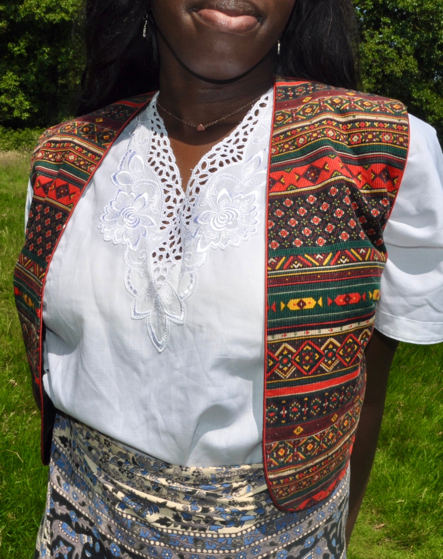 Vintage 70s Tapestry Print Cord Waistcoat