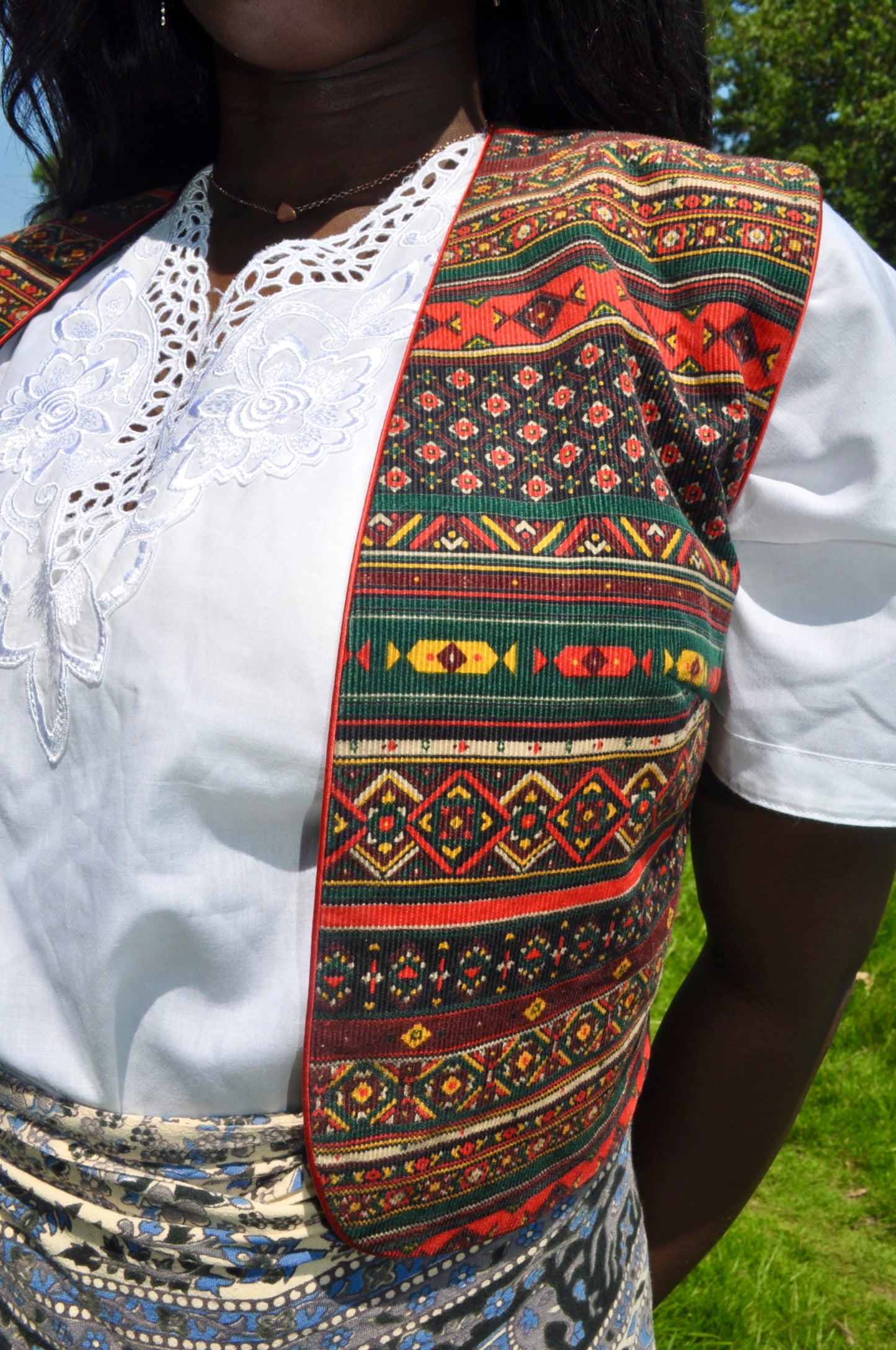 Vintage 70s Tapestry Print Cord Waistcoat