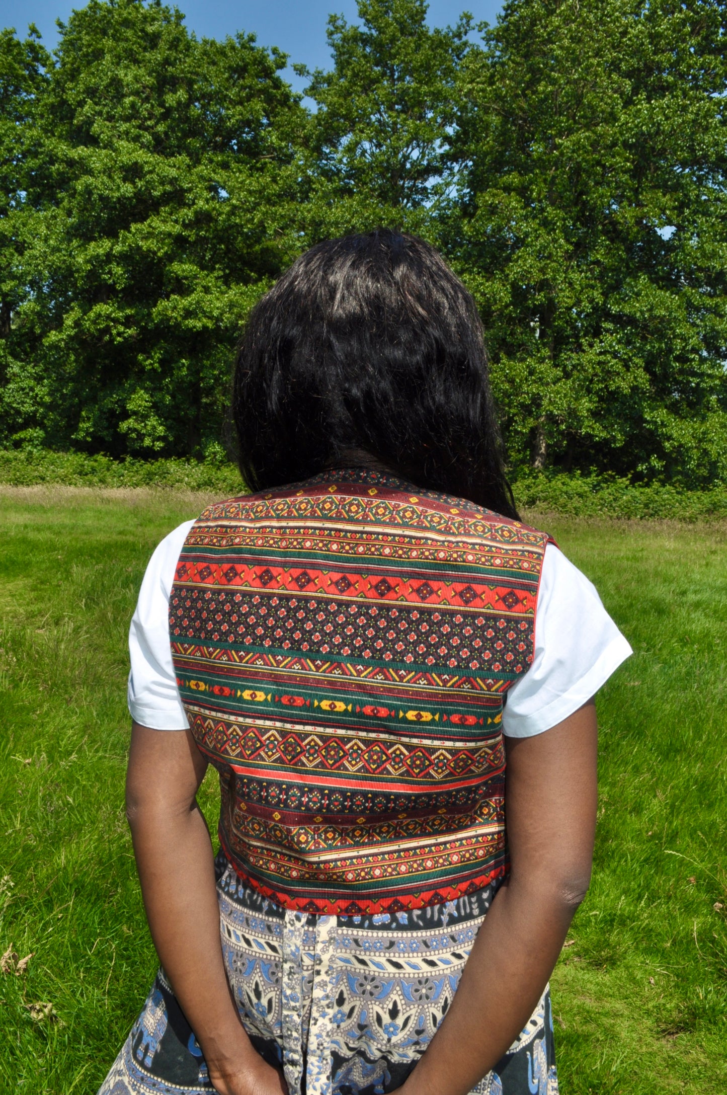 Vintage 70s Tapestry Print Cord Waistcoat