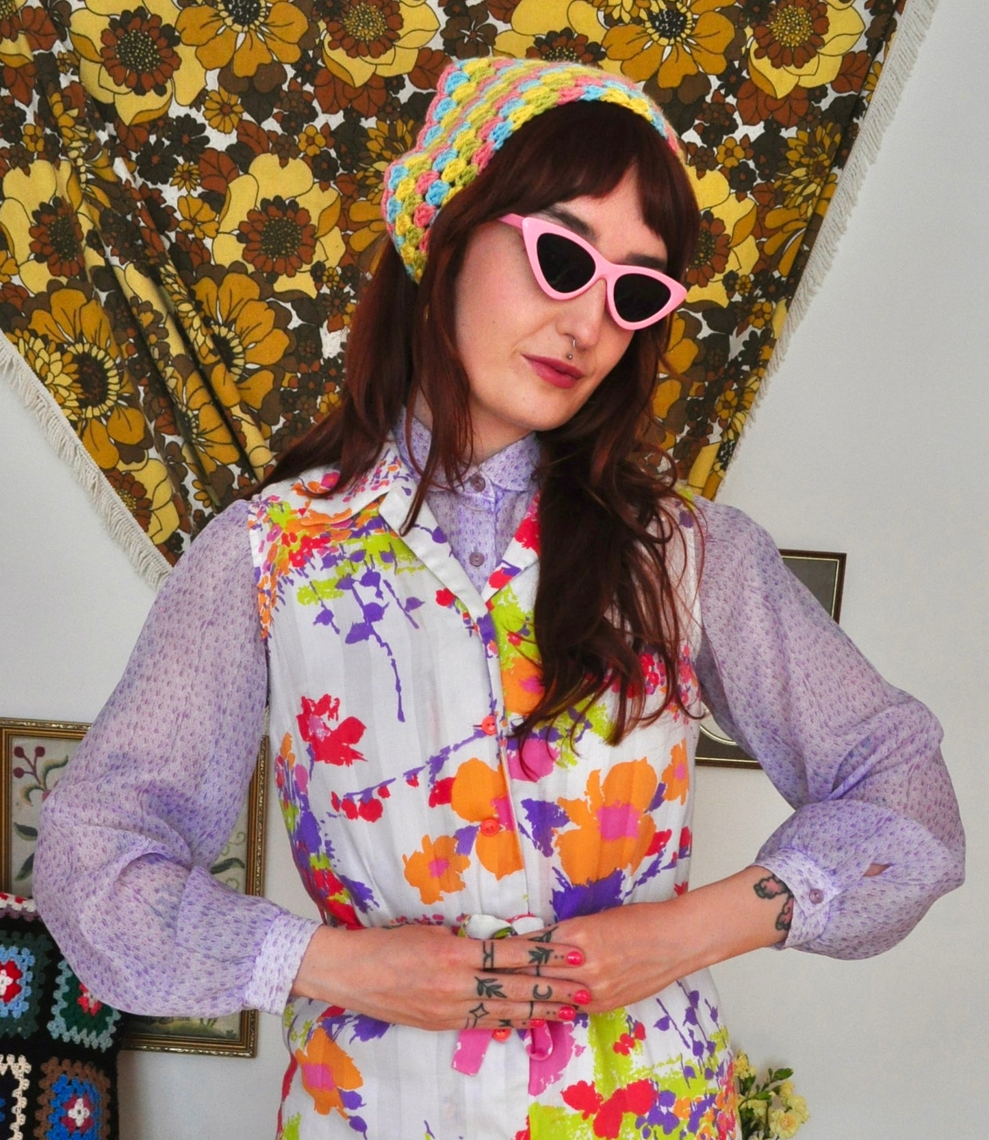 Vintage 80s Lilac Purple Sheer Blouse