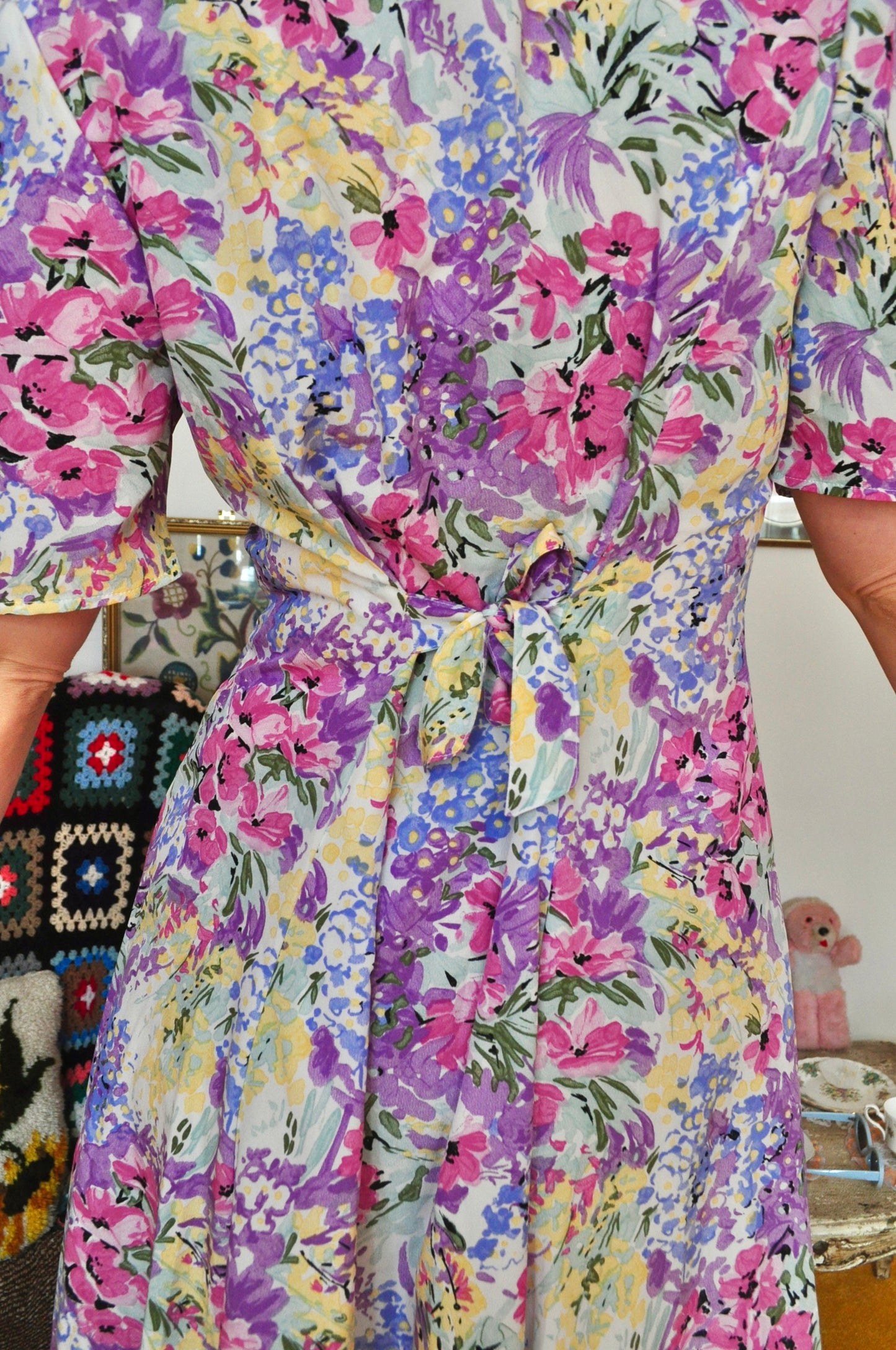 Vintage 80s Pastel Floral Midi Dress