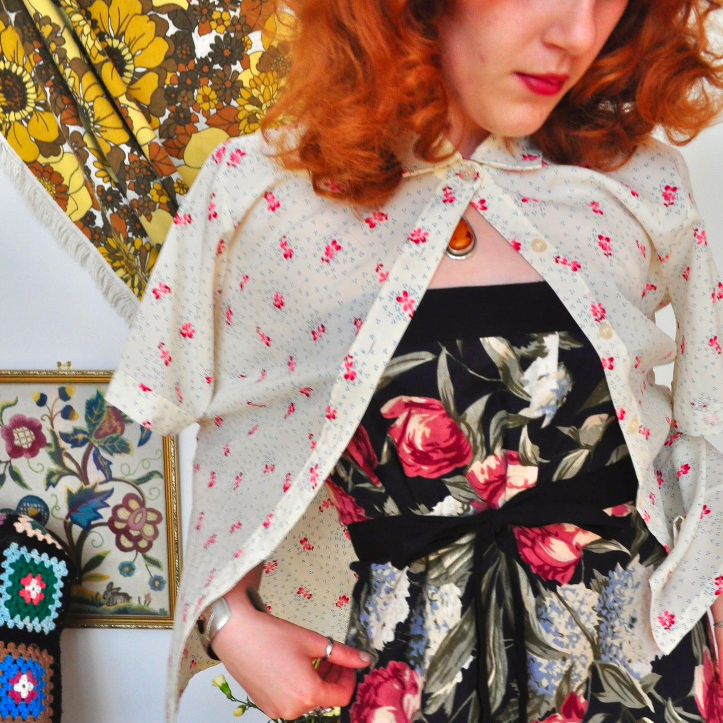Vintage 80s Cream Short Sleeve Shirt
