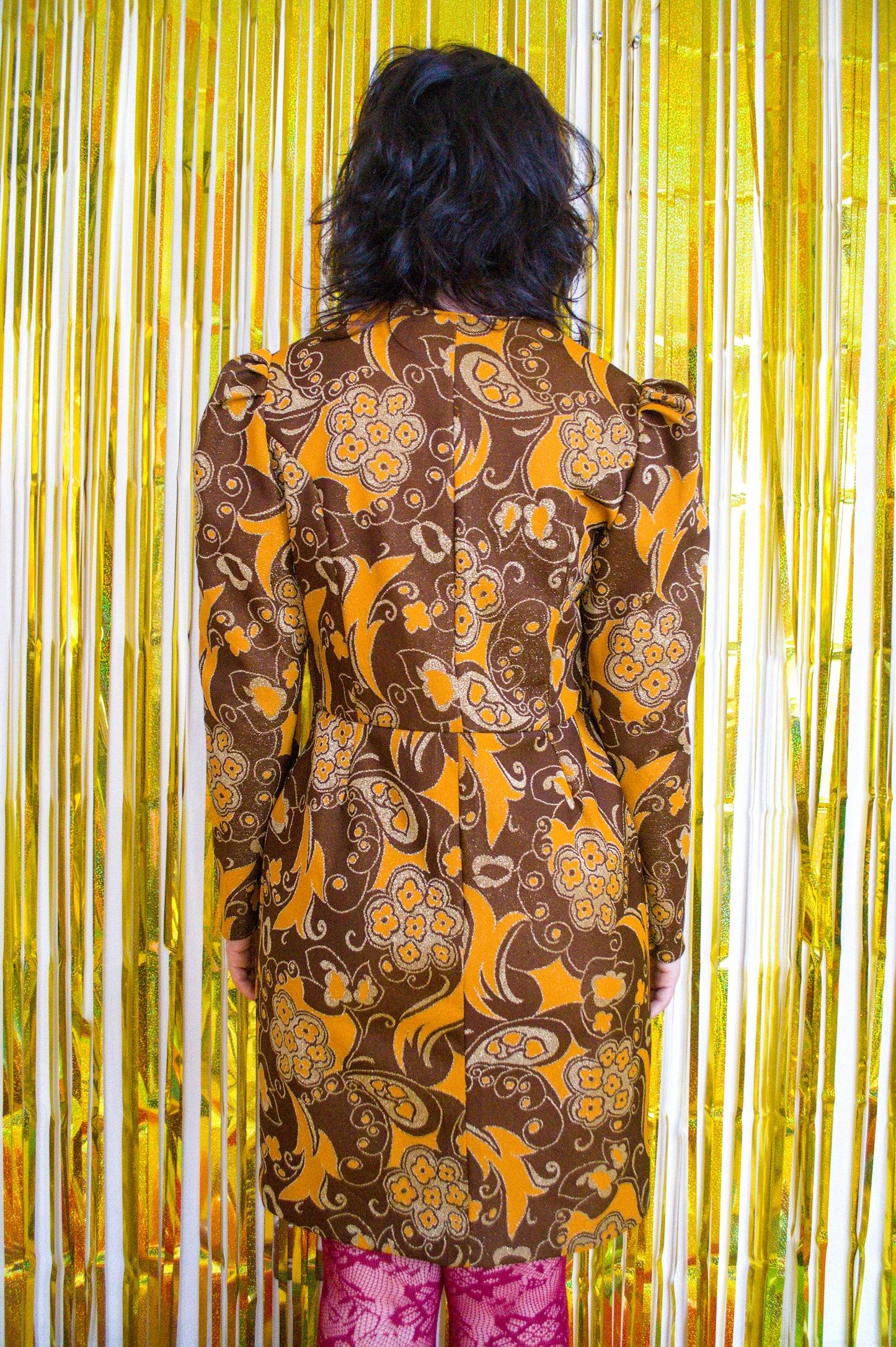 Vintage 60s Brown and Gold Lurex Mini Dress