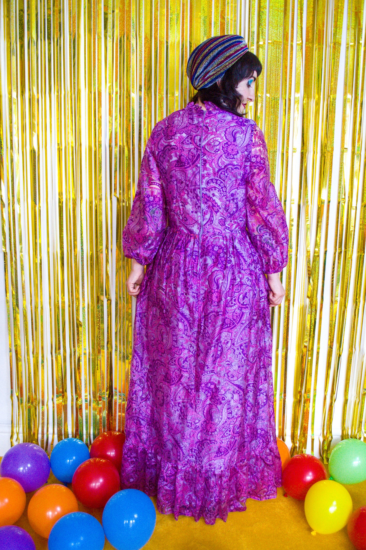 Vintage 70s Pink Paisley Maxi Dress