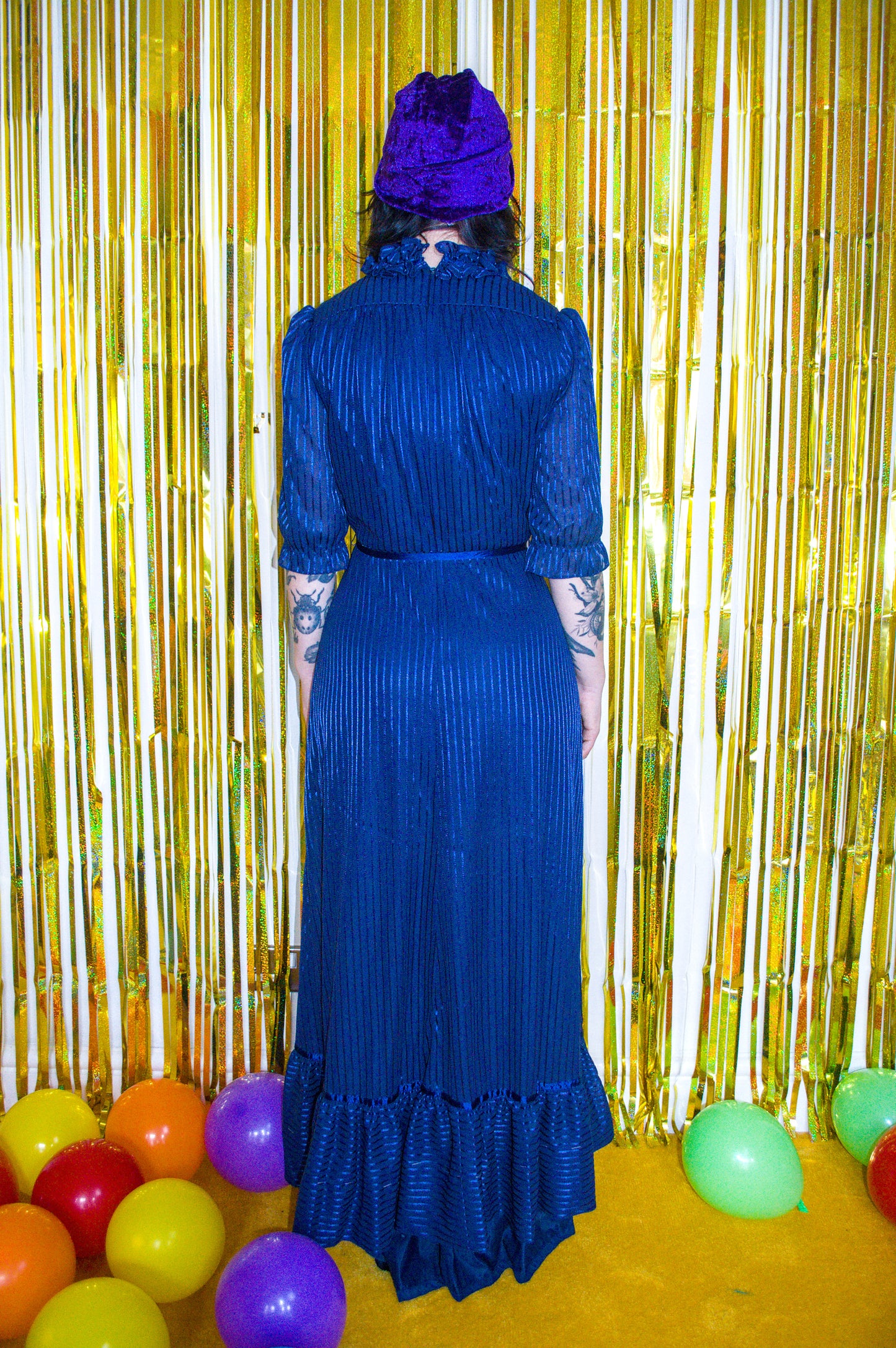 Vintage 70s Navy Blue Maxi Dress