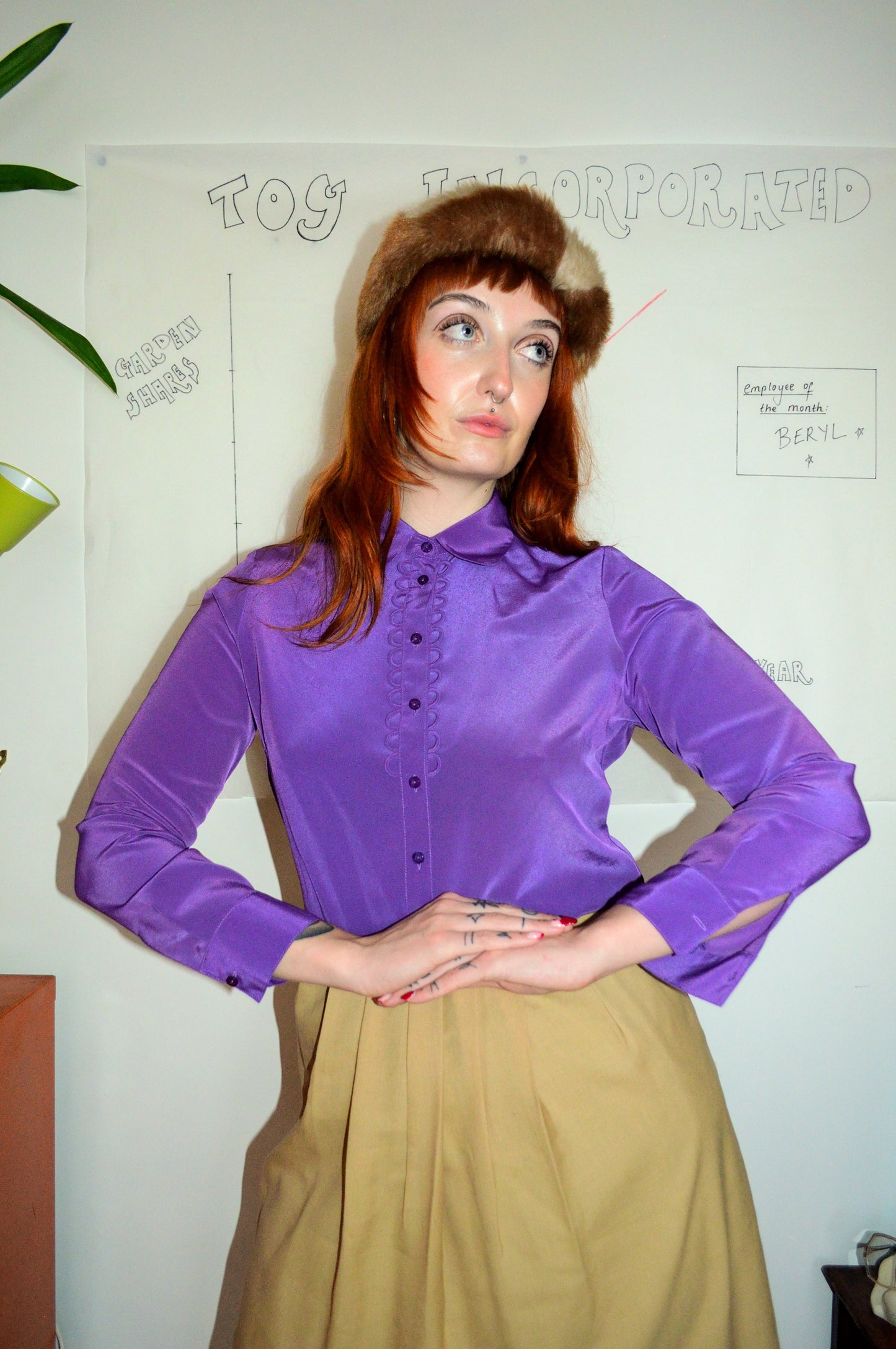 Vintage 70s Purple Scalloped Shirt