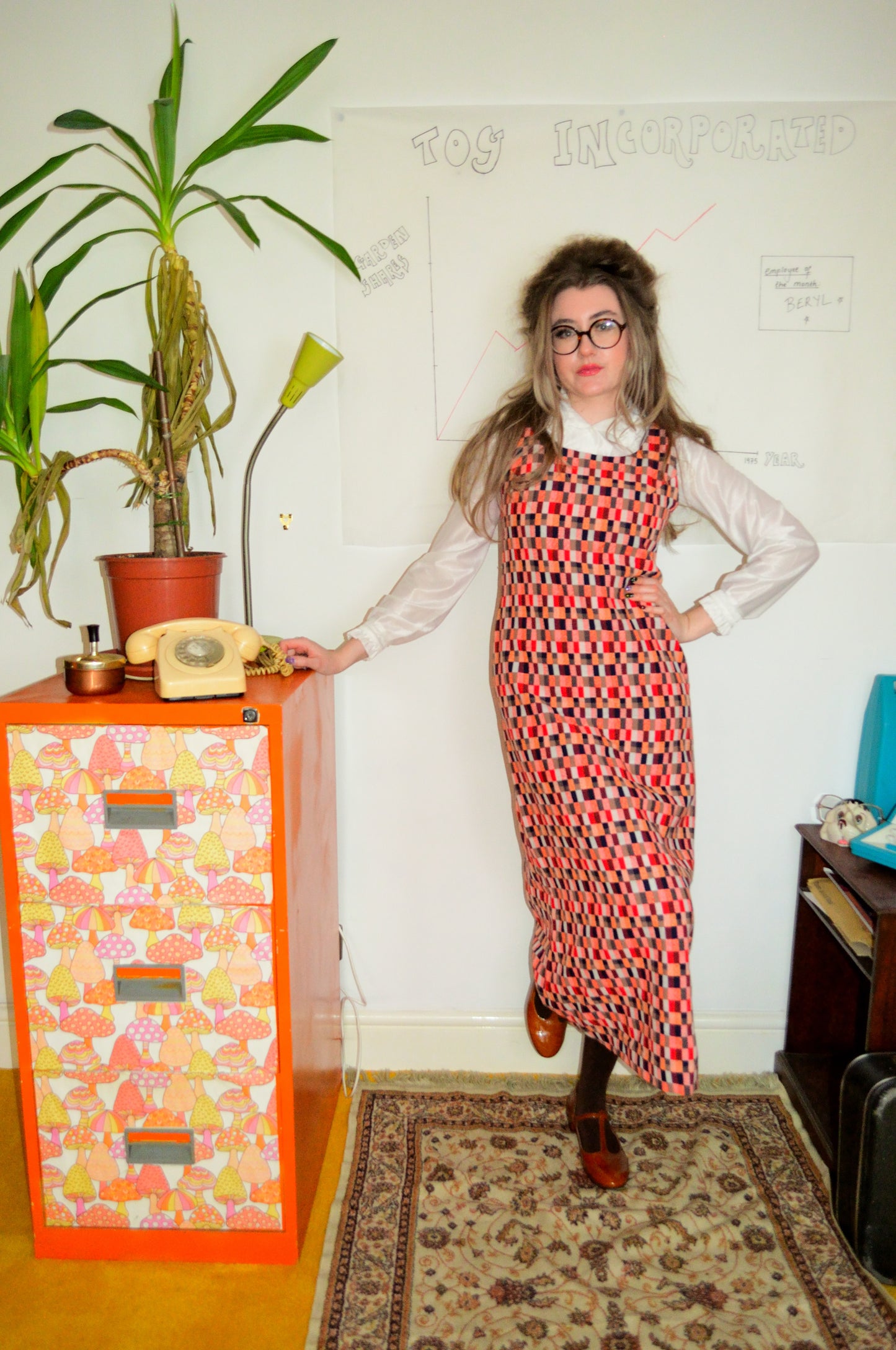 Vintage 70s Wool Checkerboard Maxi Dress